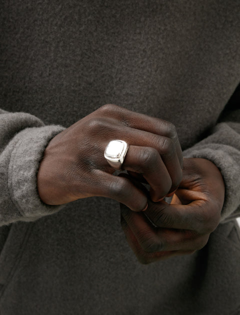 Bunney Heavy Cushion Signet Ring Hammered Silver