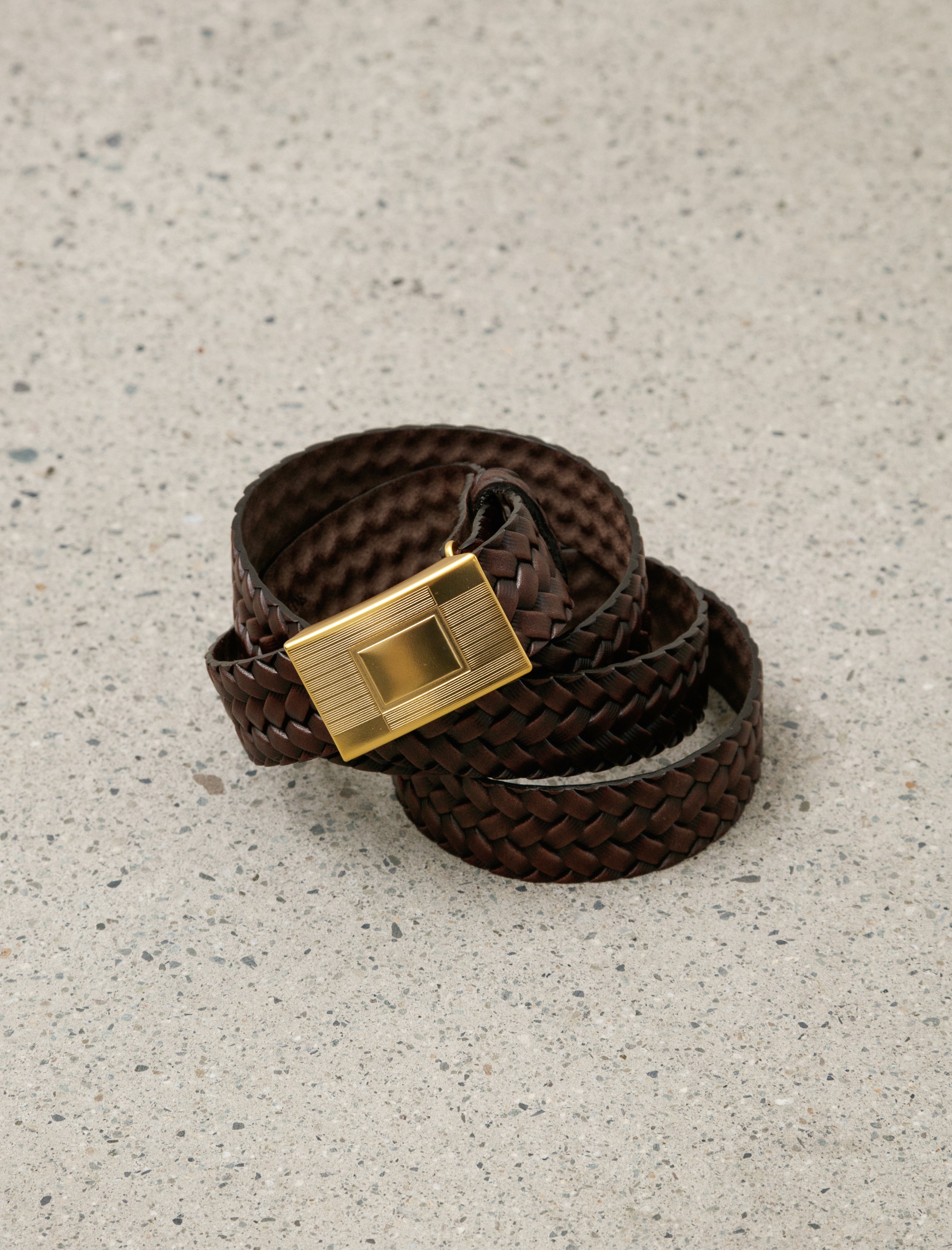 Taiga Takahashi Lot 021 Basketweave Pattern Belt Mud Dyed Brown