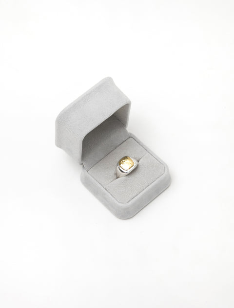 Bunney Mini Cushion Signet Ring Hammered Silver Yellow Gold