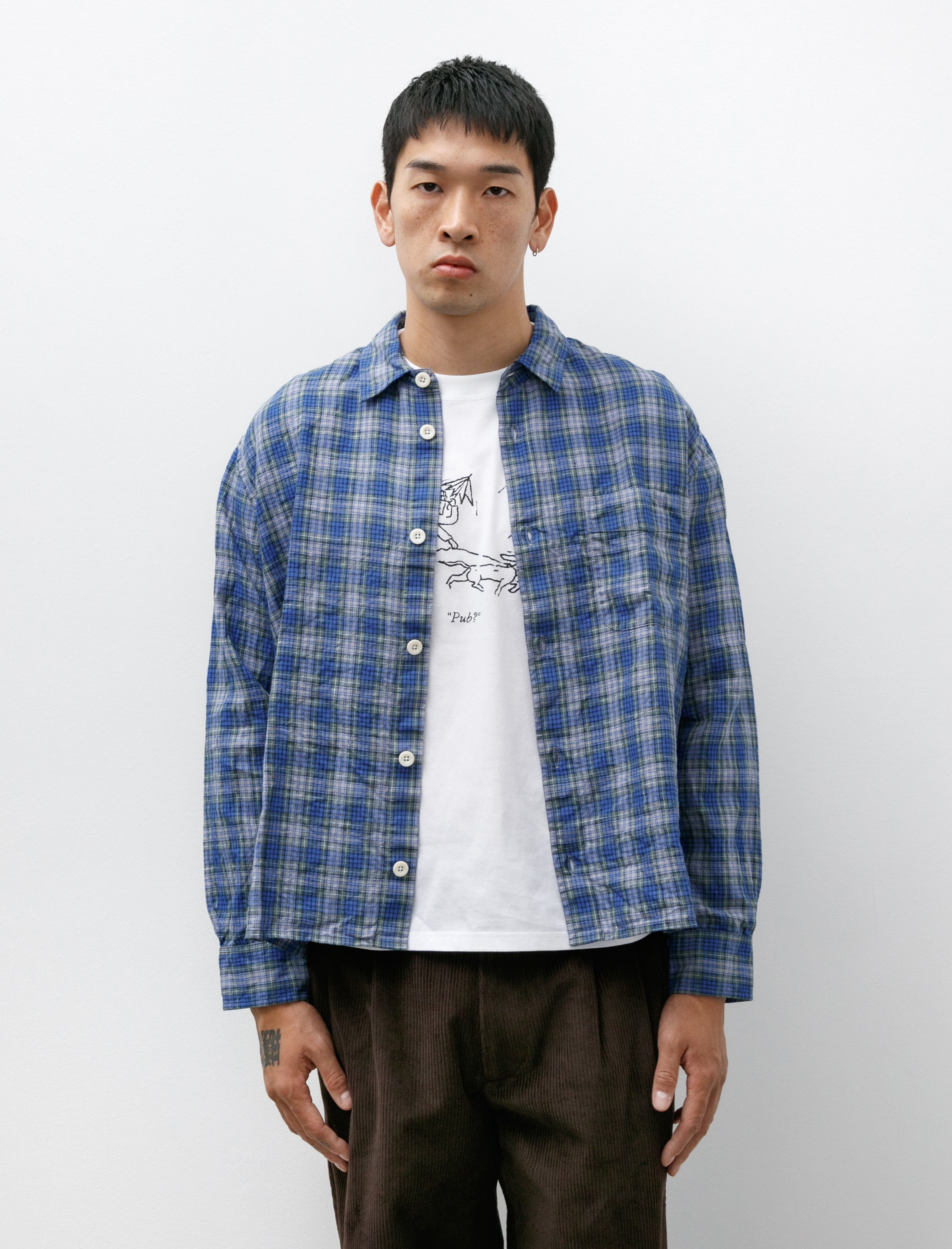 Conkers Relaxed Farmer Shirt Linen Blue Check