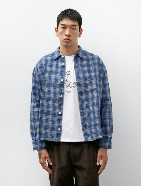 Conkers Relaxed Farmer Shirt Linen Blue Check