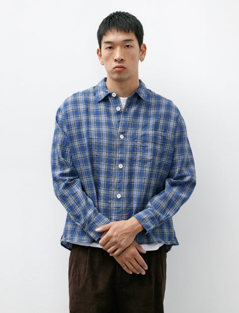 Conkers Relaxed Farmer Shirt Linen Blue Check