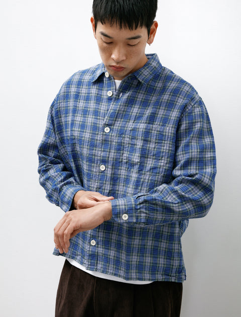 Conkers Relaxed Farmer Shirt Linen Blue Check