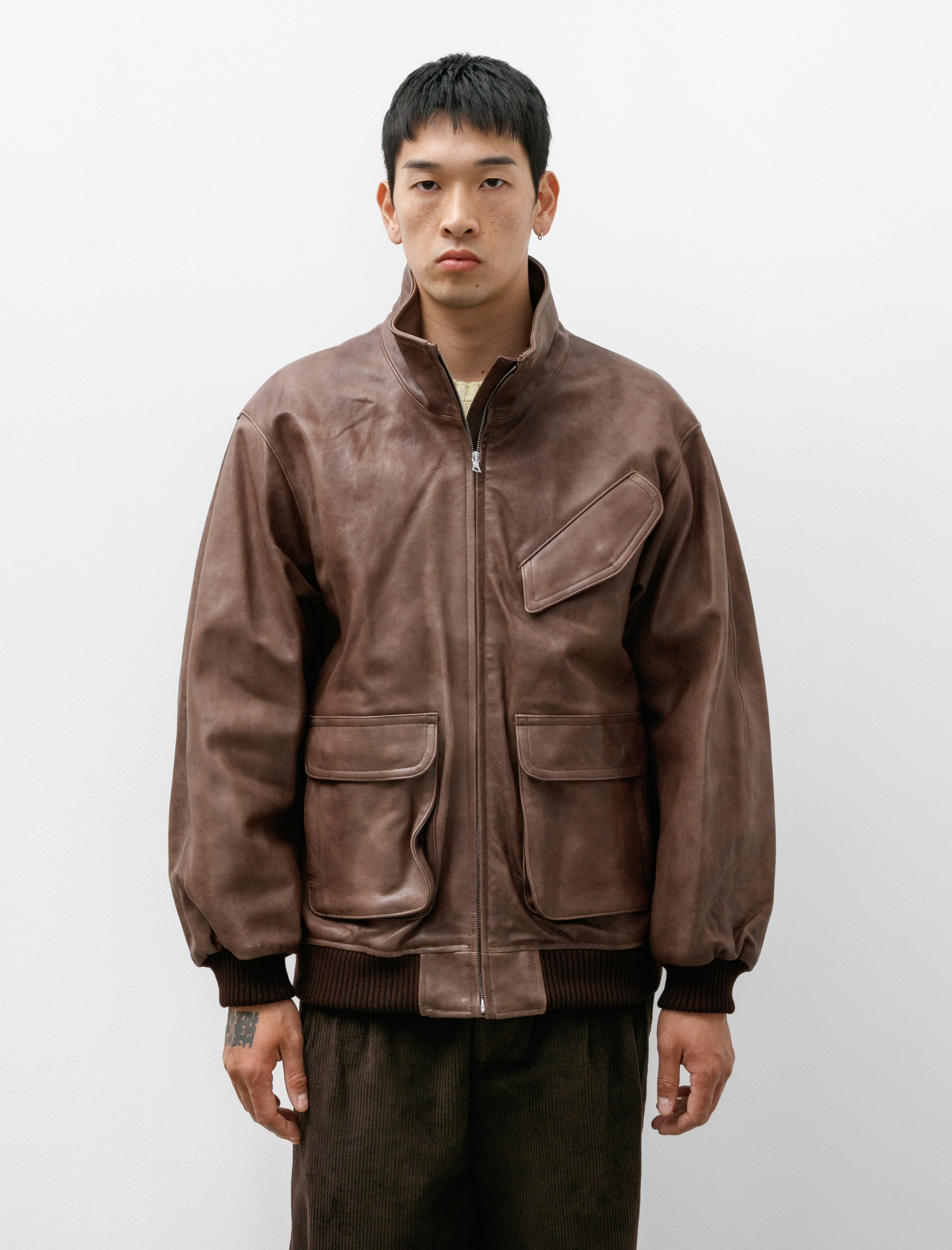 Auralee Heavy Lamb Leather Zip Blouson Dark Brown