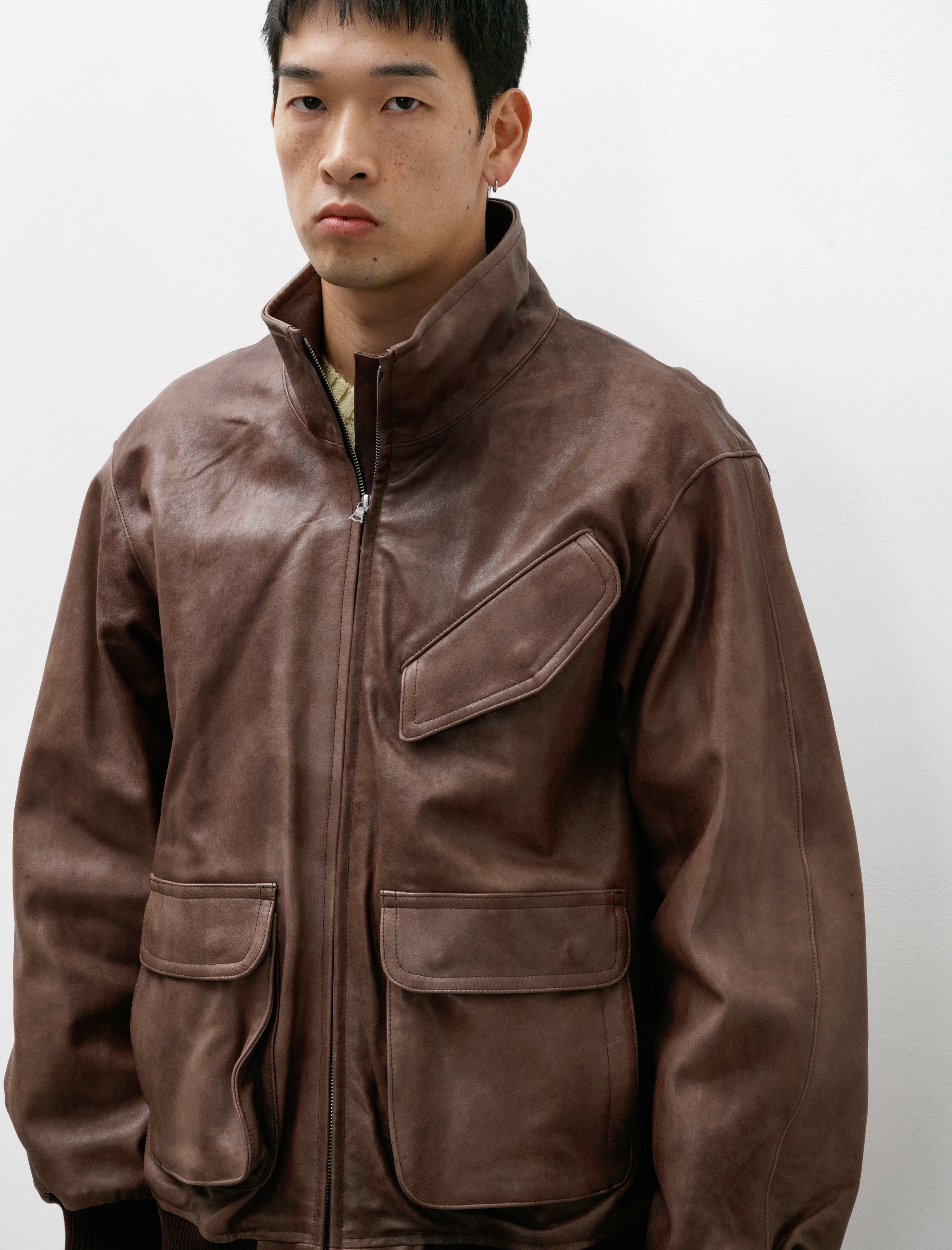 Auralee Heavy Lamb Leather Zip Blouson Dark Brown