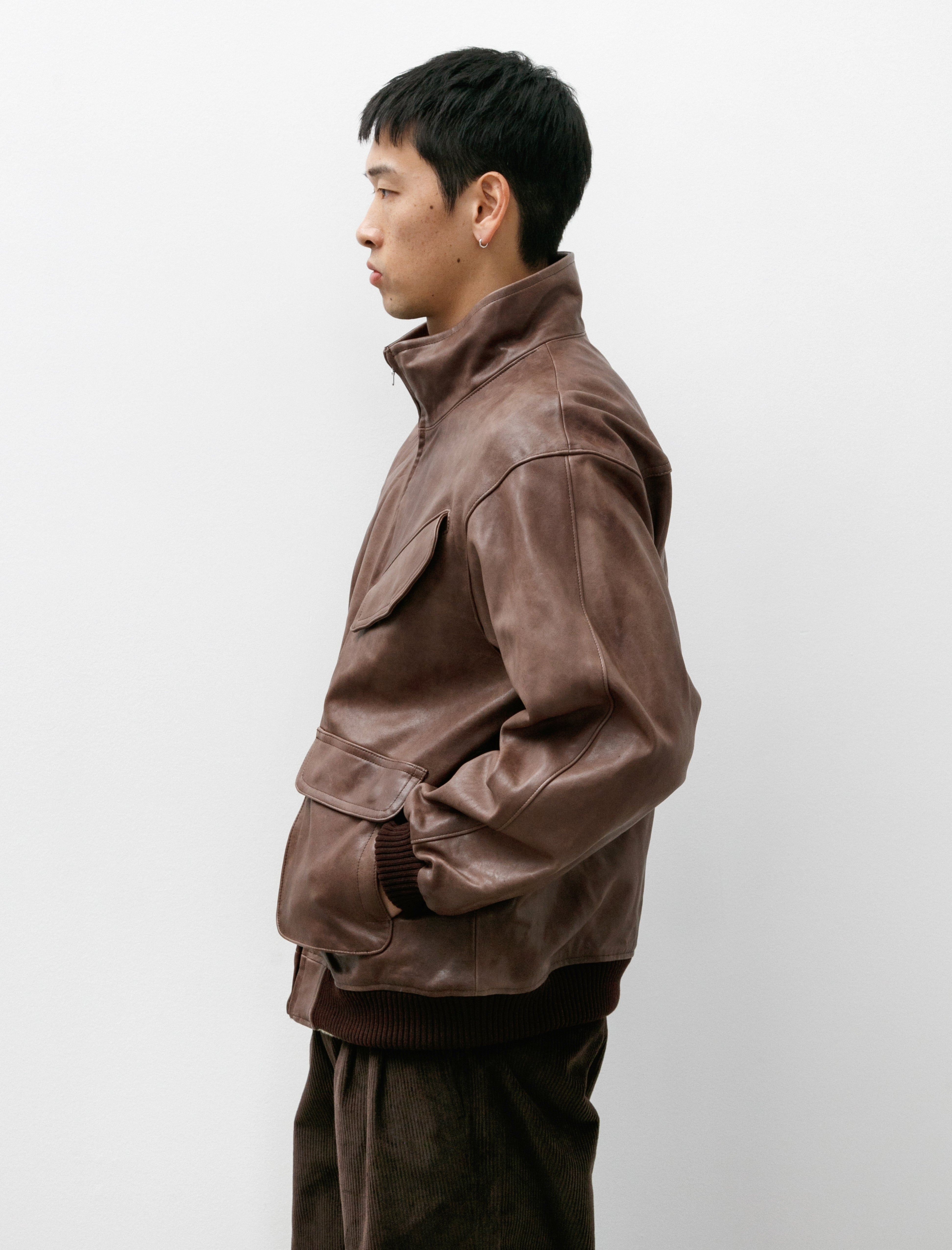 Auralee Heavy Lamb Leather Zip Blouson Dark Brown