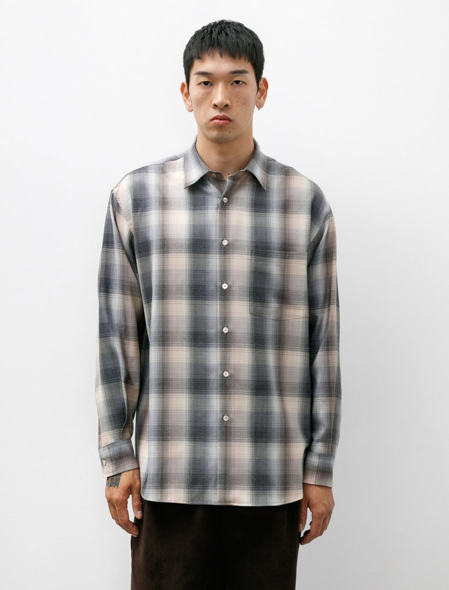 Super Light Weight Wool Check Shirt Beige Blue