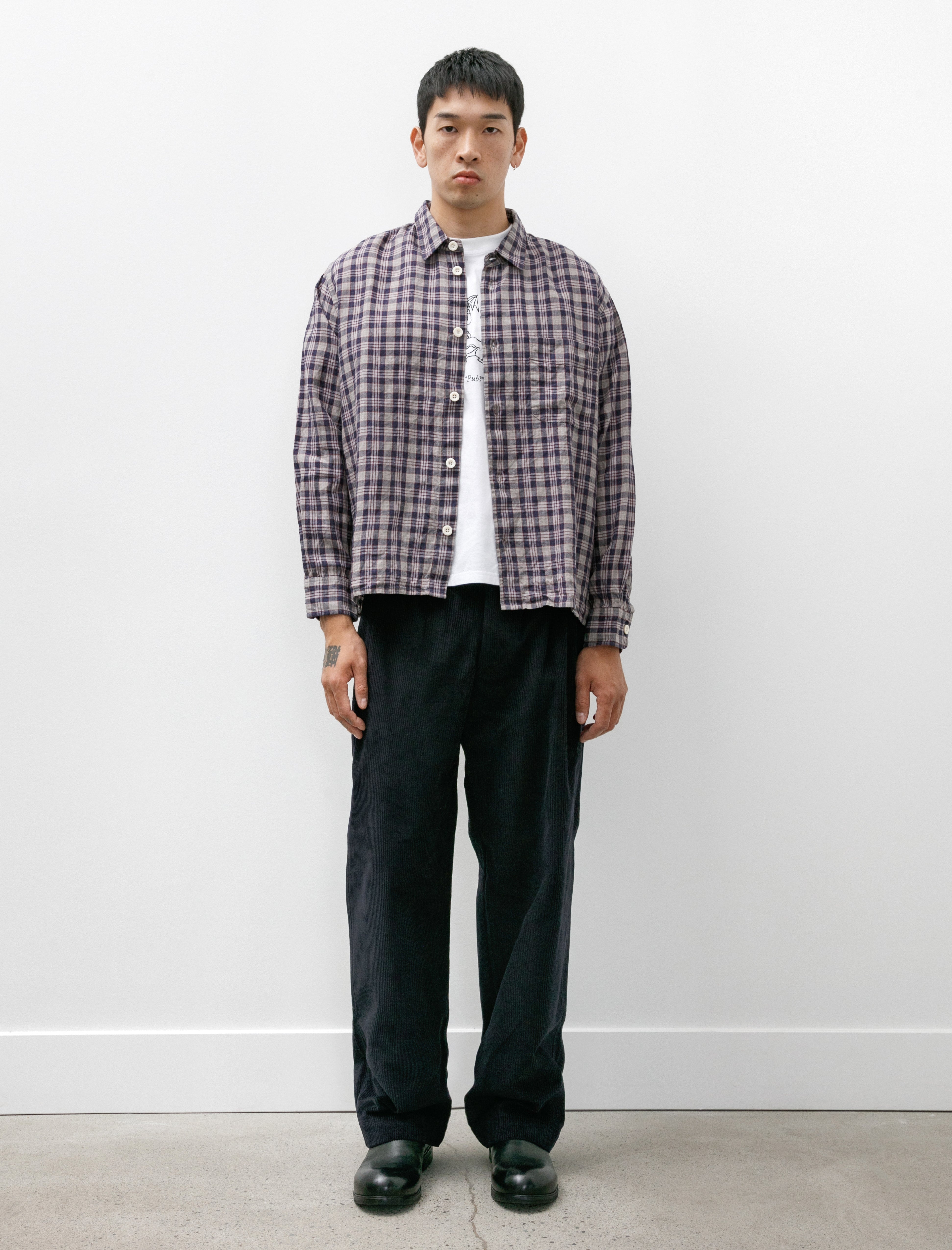 Conkers Relaxed Farmer Shirt Linen Grey Check