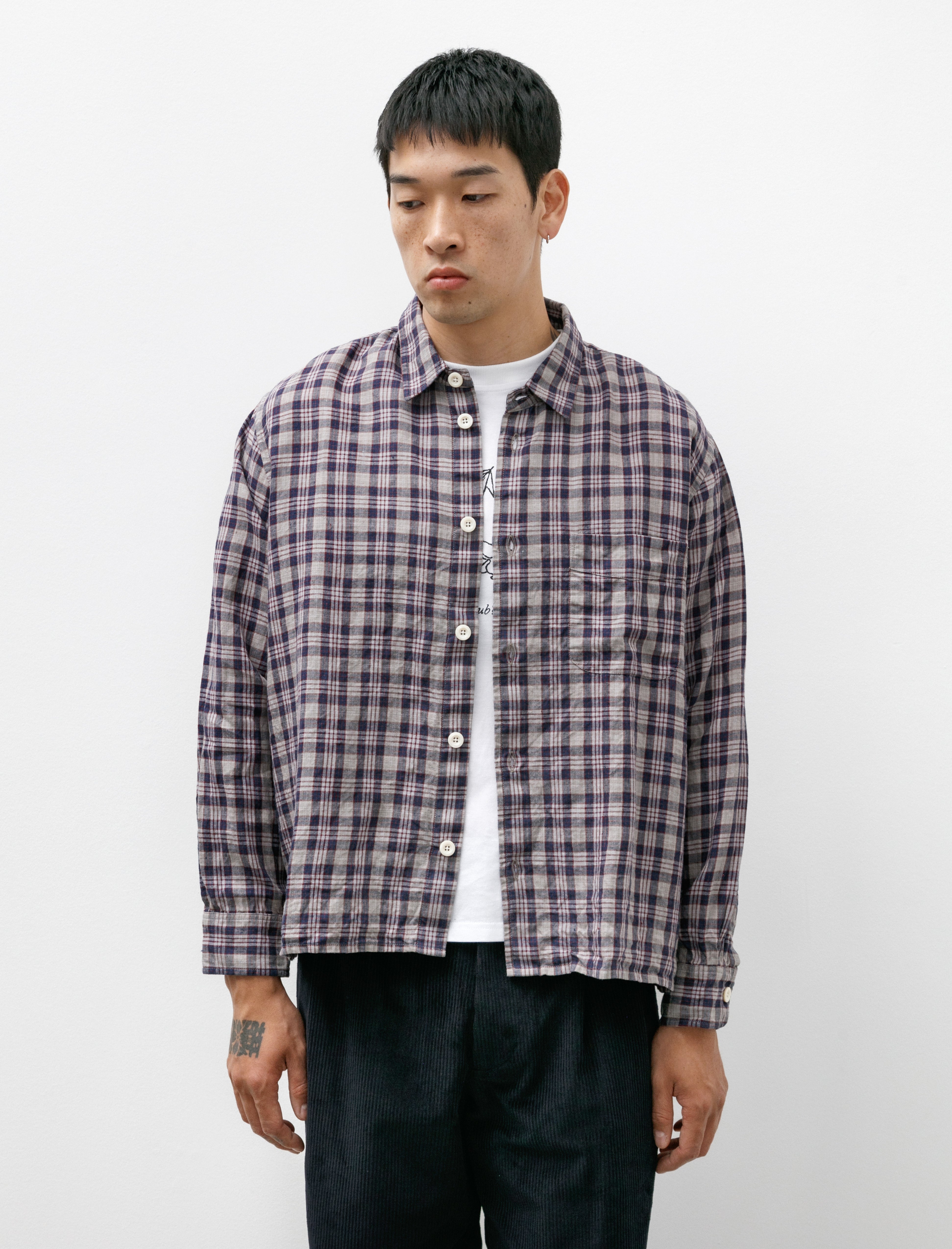 Conkers Relaxed Farmer Shirt Linen Grey Check