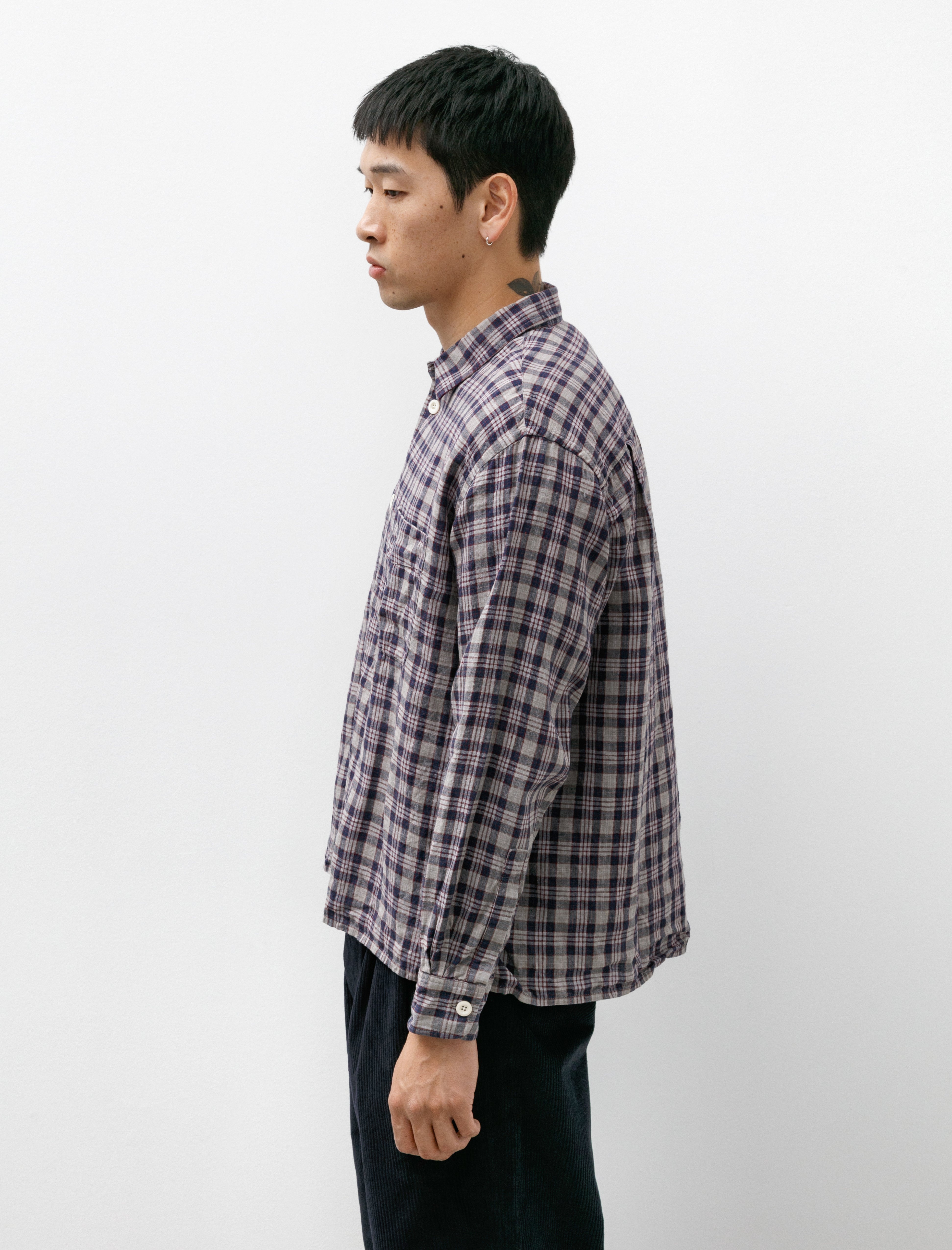 Conkers Relaxed Farmer Shirt Linen Grey Check