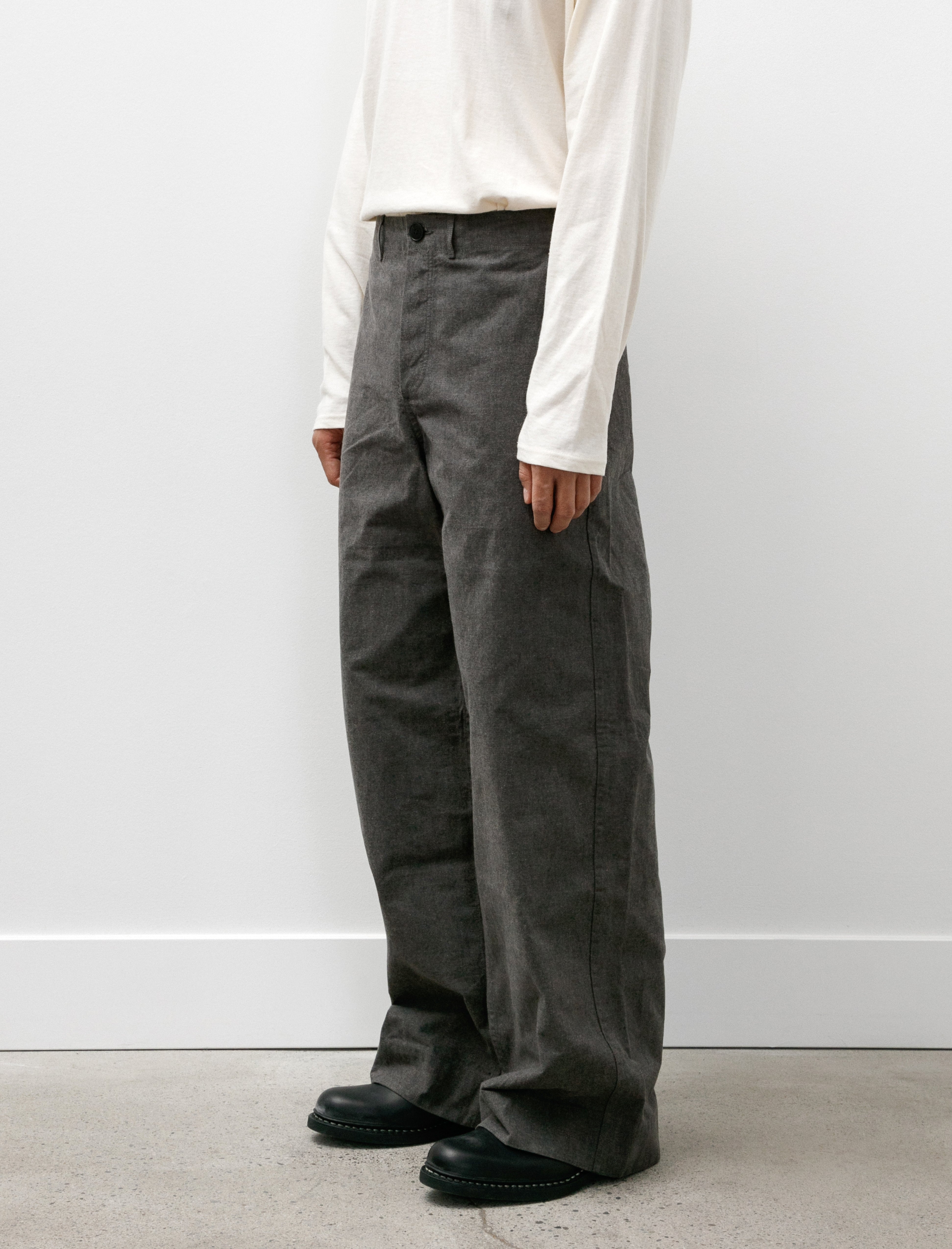 Unkruid Wide Leg Trousers Charcoal Waxed Fine Canvas