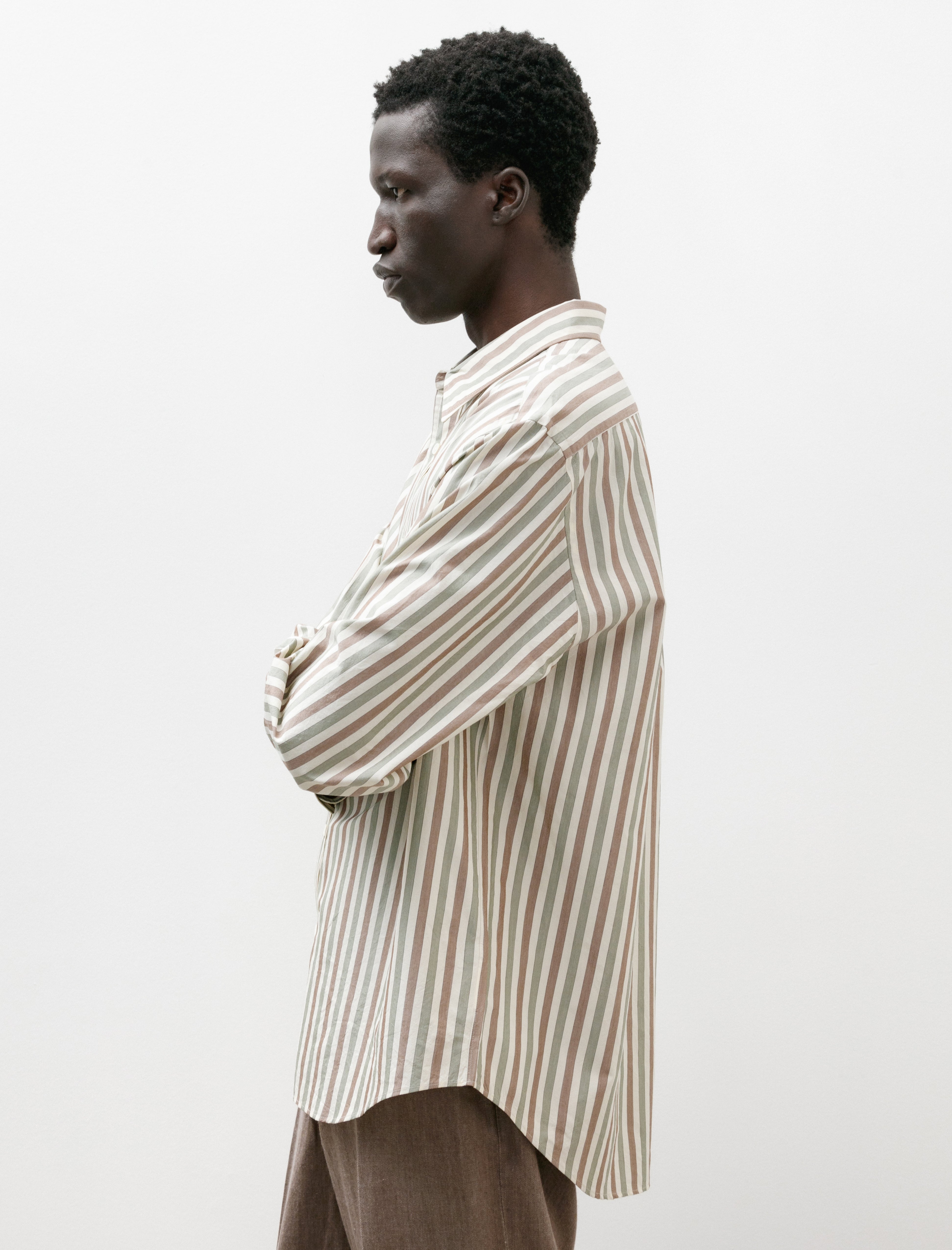 Ernie Palo Cotton Silk Stripe Shirt Ivory