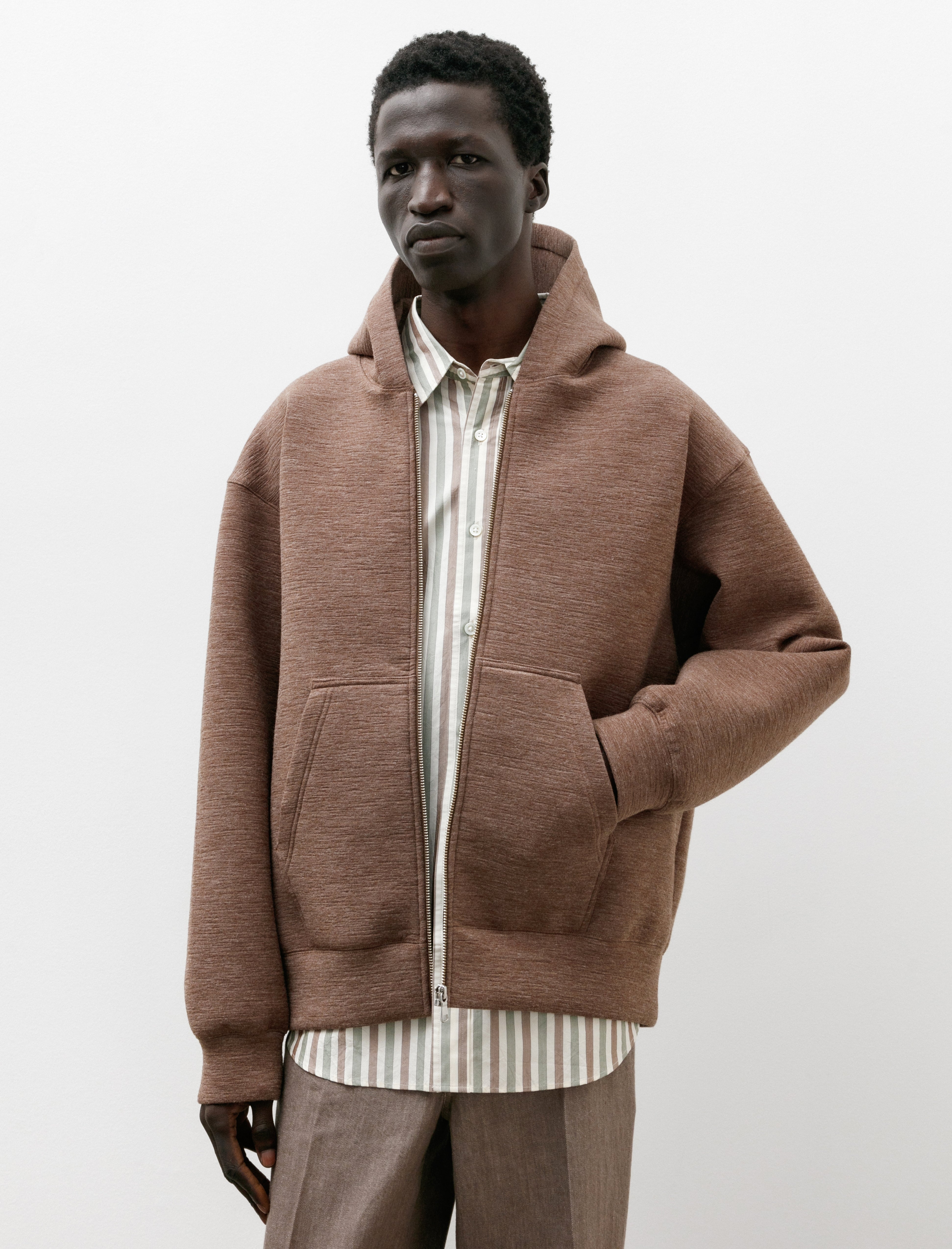 Ernie Palo Alpaca Knit Double Zip Hoodie Beige