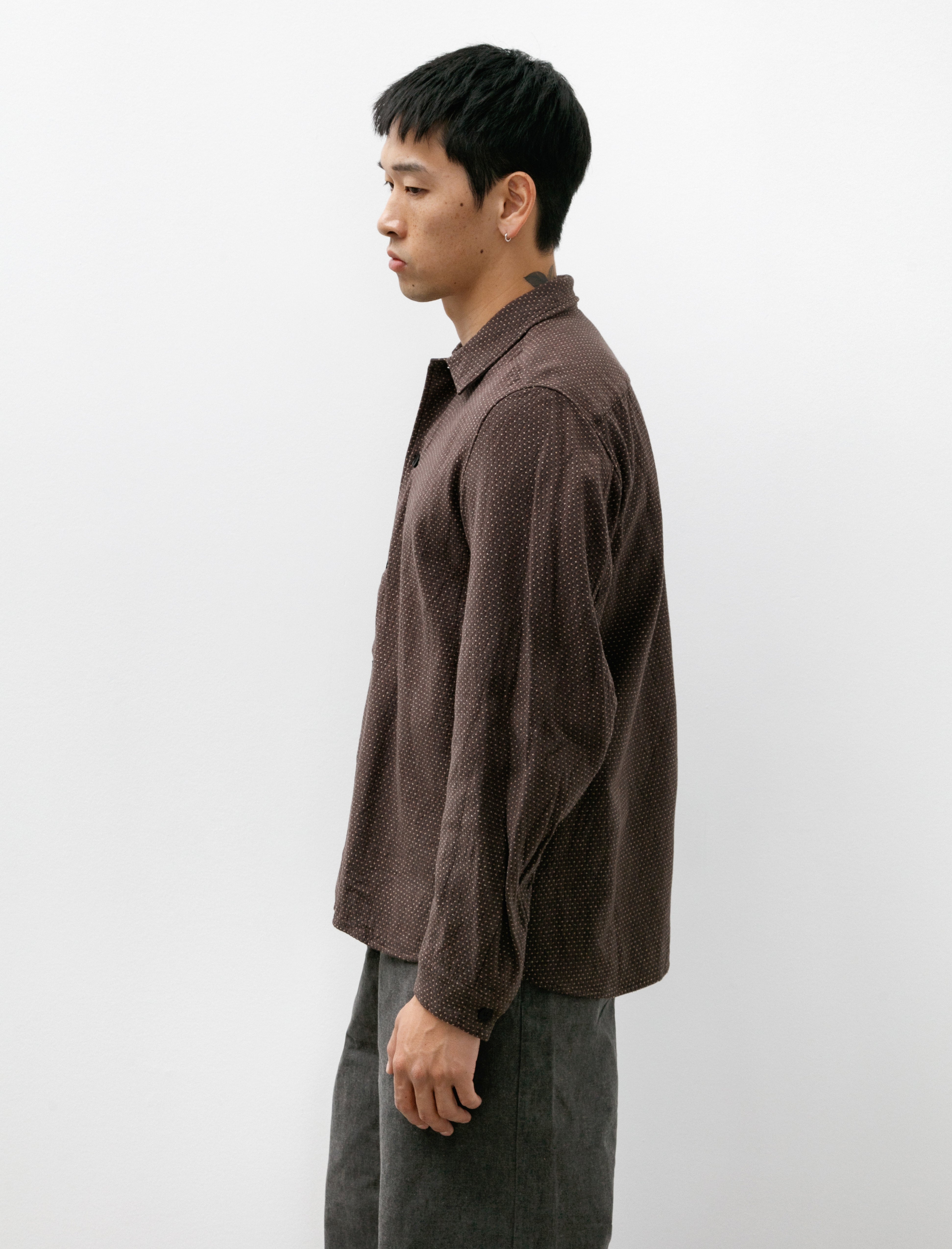 Unkruid Bow Sleeve Shirt Brown Sashiko Cloth