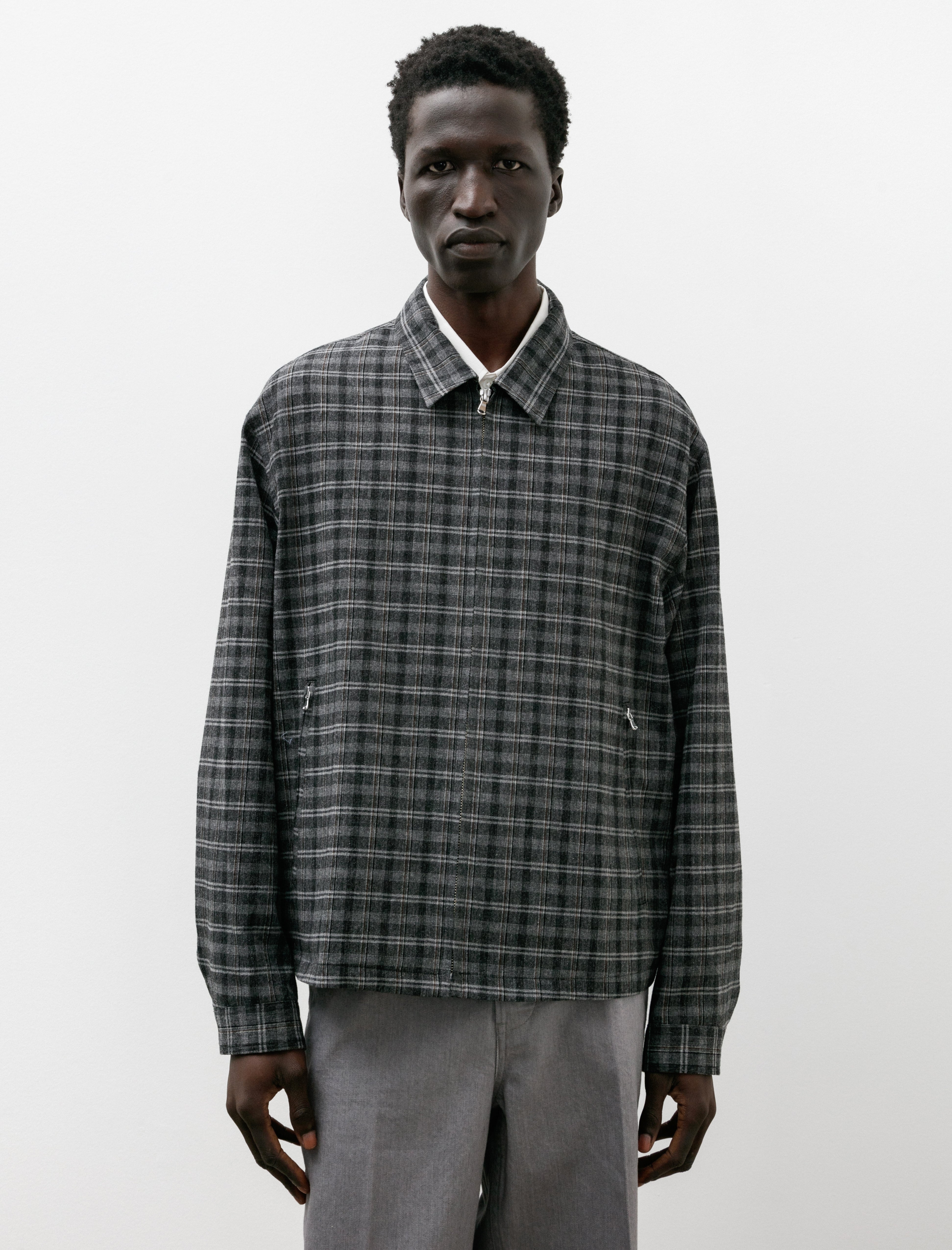 Ernie Palo Washable Wool Check Zip Blouson Grey