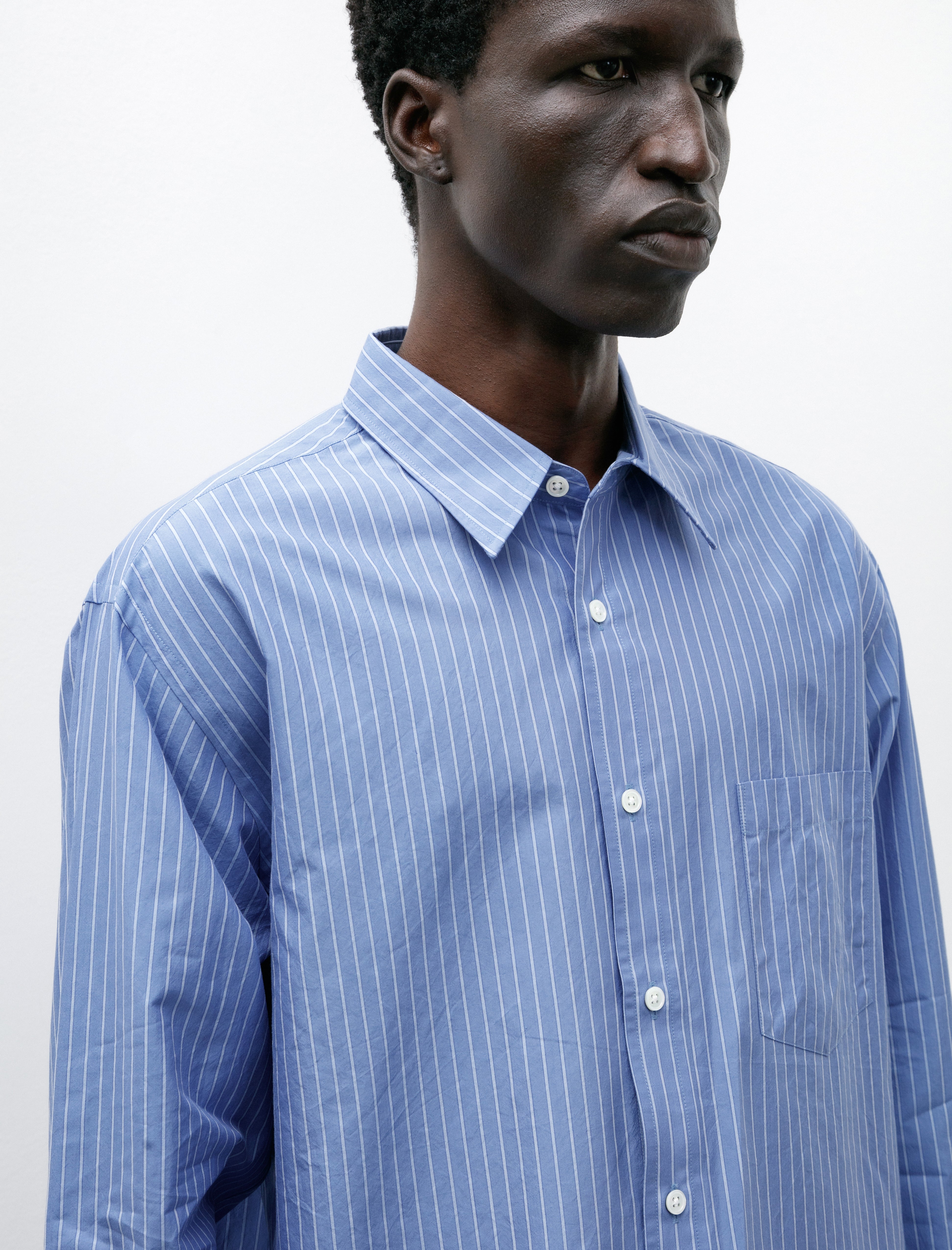 Ernie Palo Cotton Silk Stripe Shirt Sax