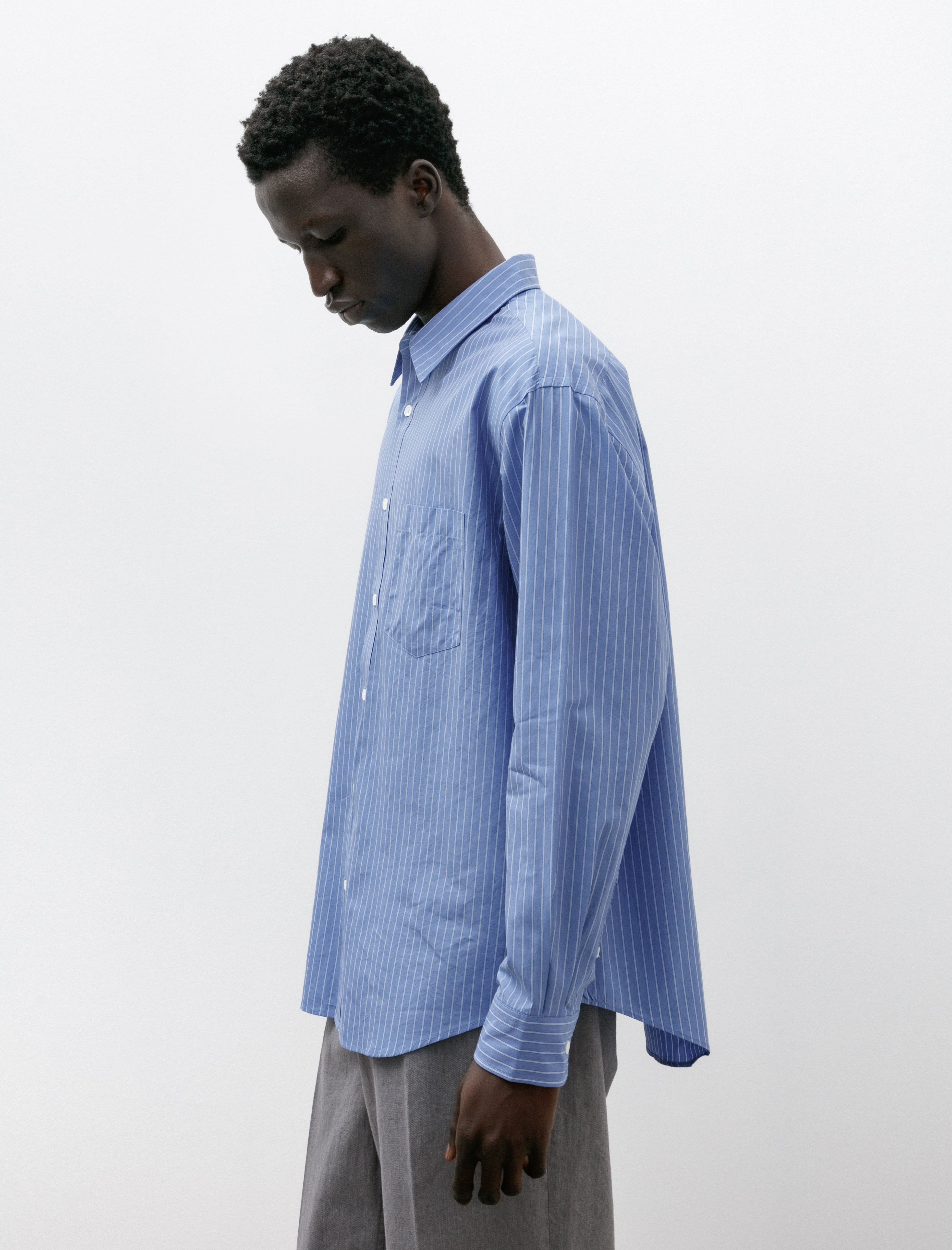 Ernie Palo Cotton Silk Stripe Shirt Sax