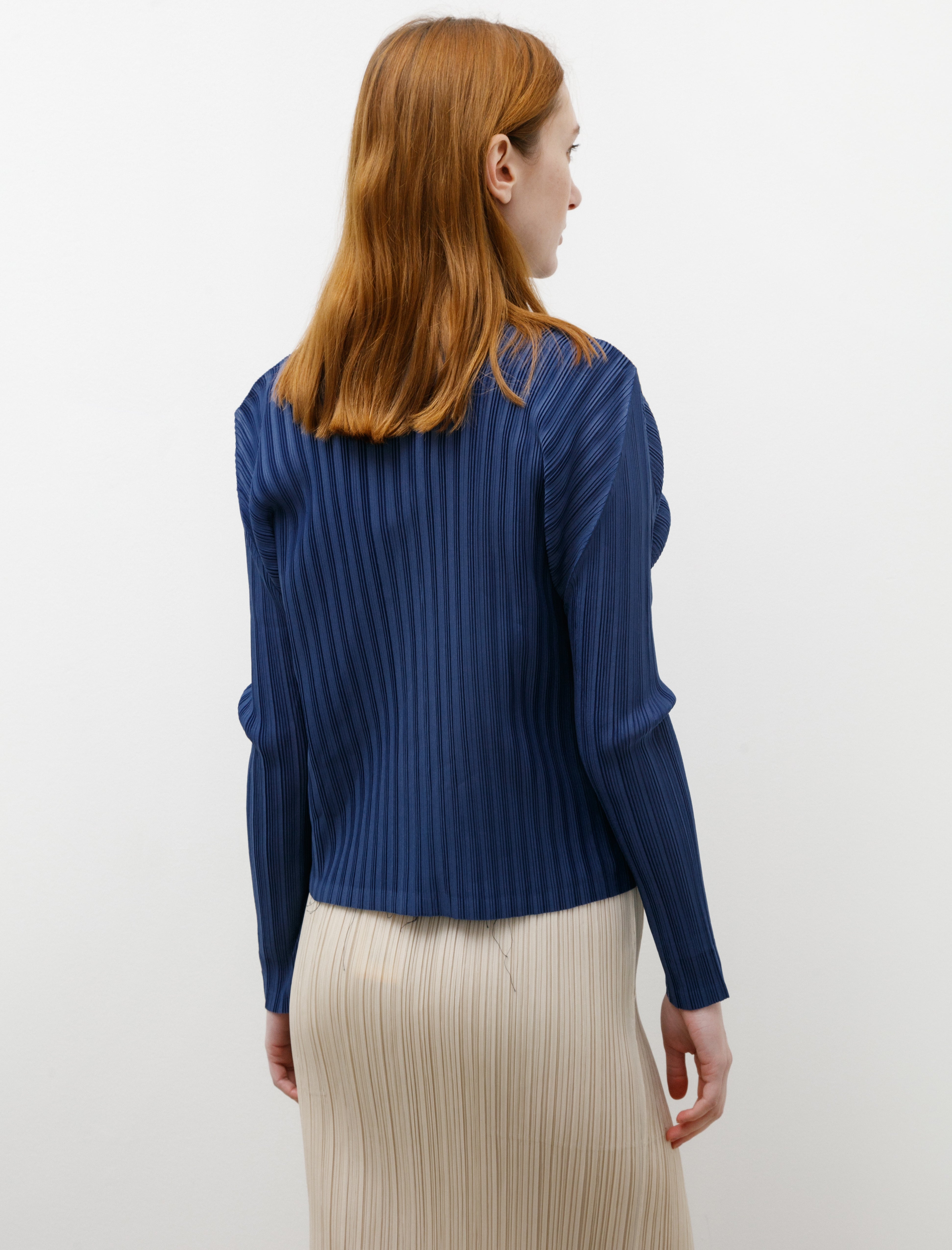 Pleats Please by Issey Miyake Rib Pleats Cardigan Slate Blue