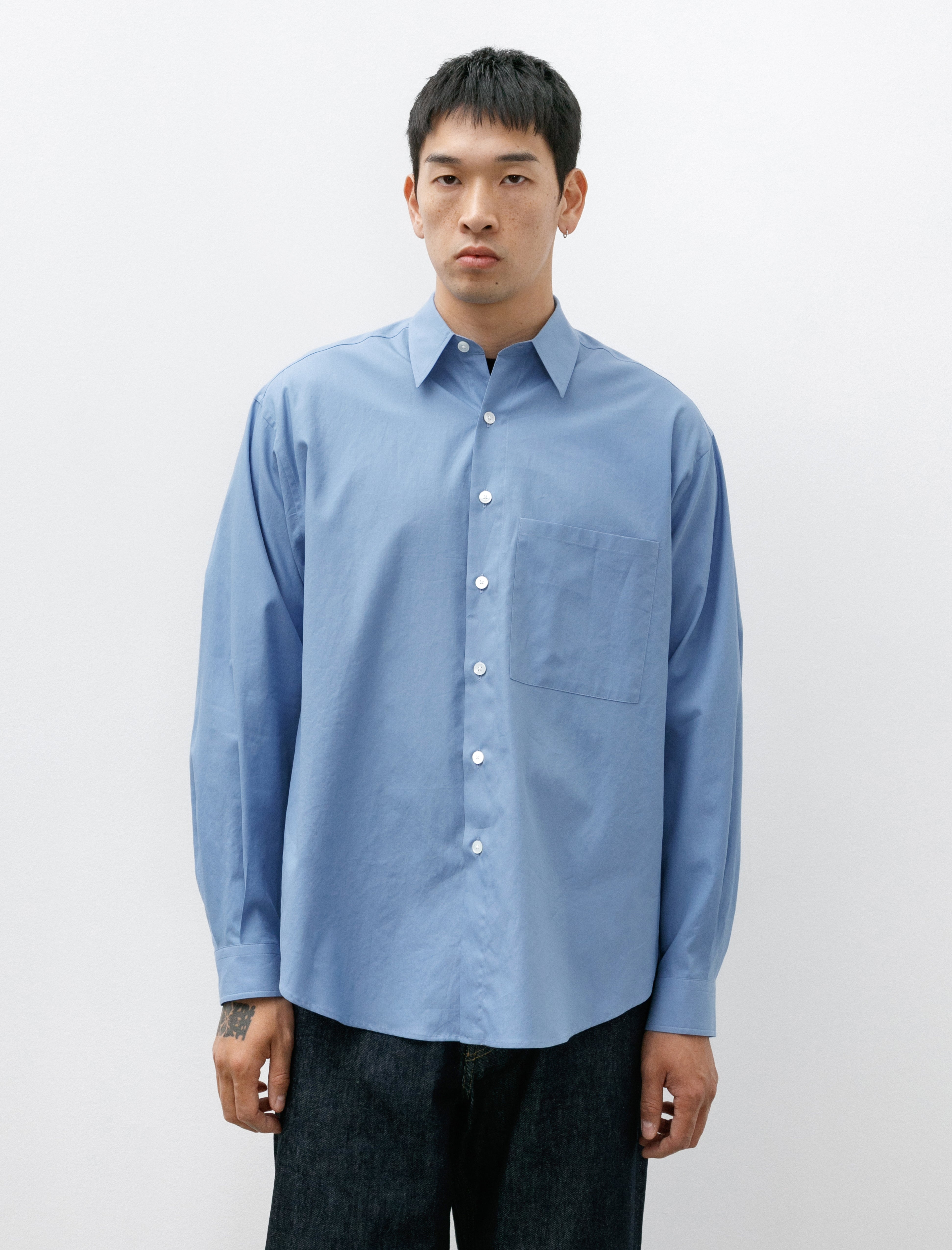 Auralee Washed Finx Twill Big Shirt Blue