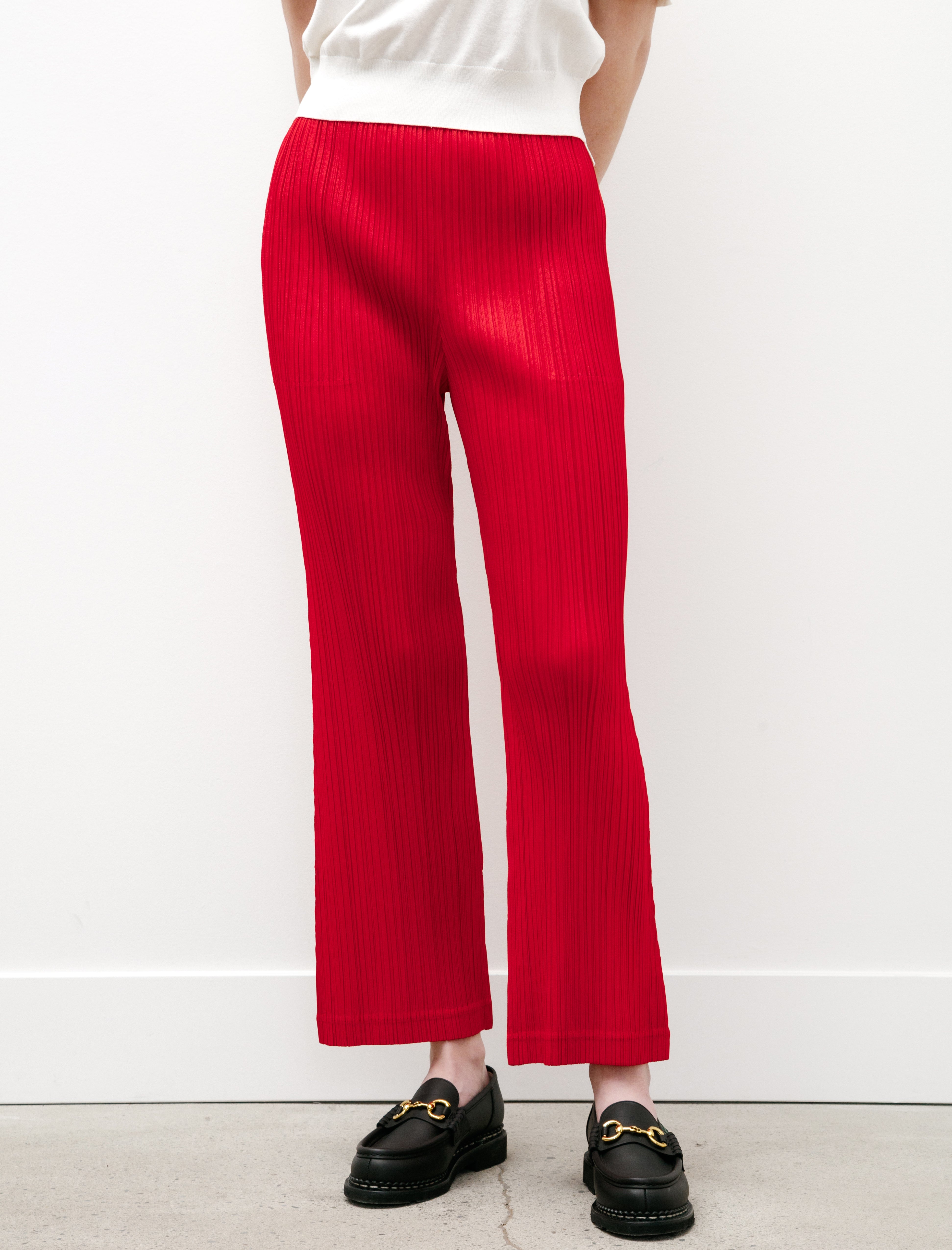 Pleats Please by Issey Miyake Thicker Bottoms Flared Pants Red