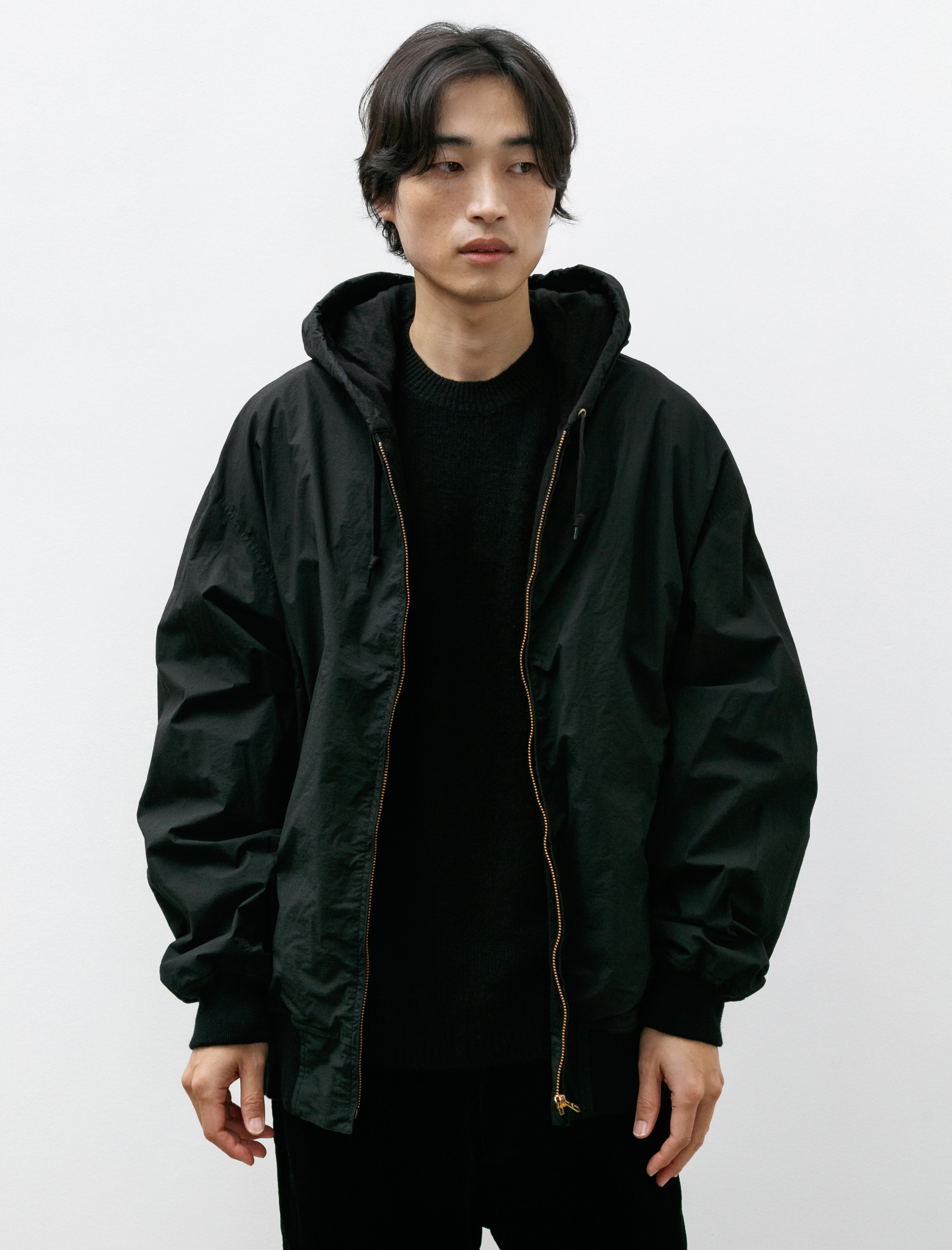 Comoli Cotton Nylon Zip-Up Parka Black