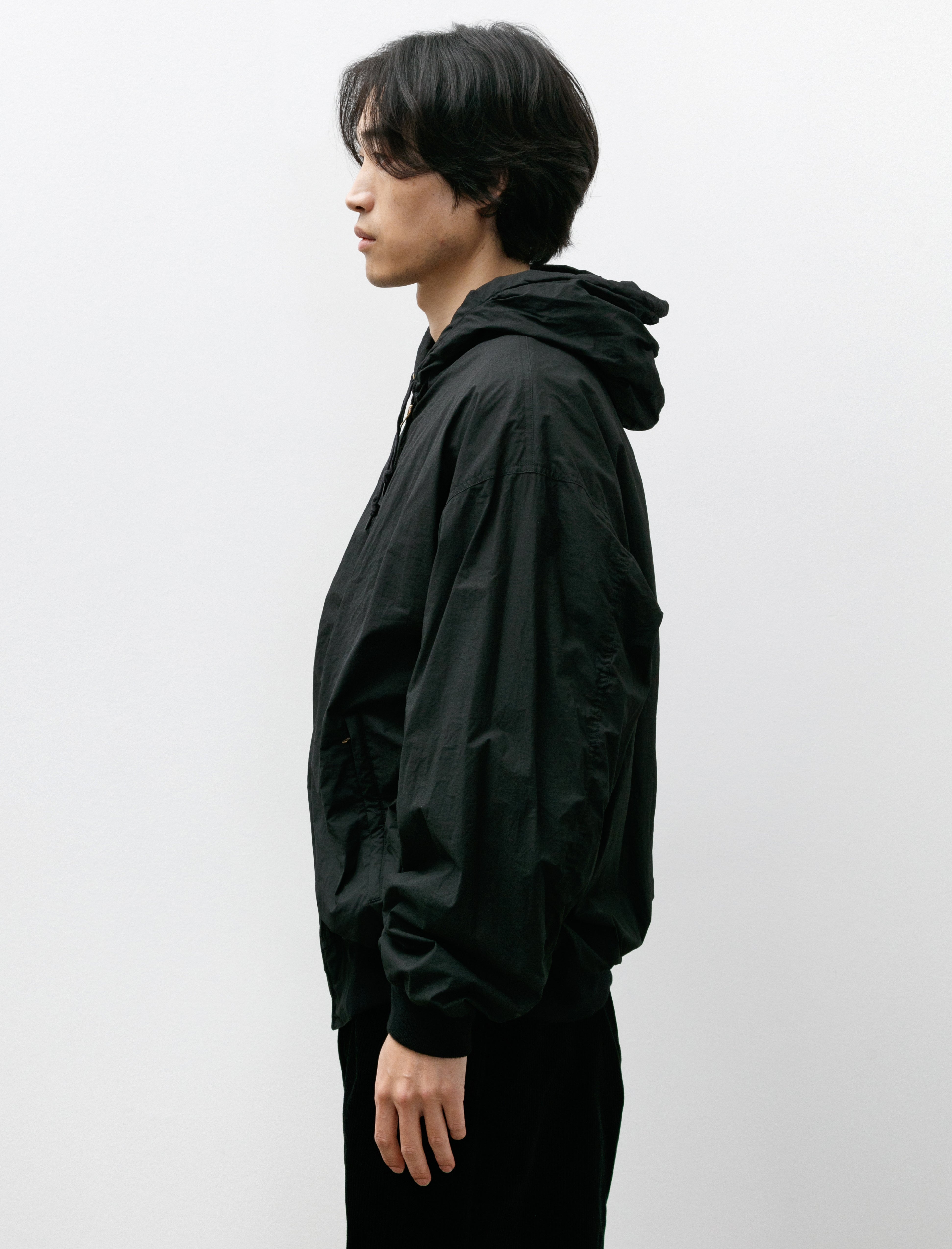 Comoli Cotton Nylon Zip-Up Parka Black