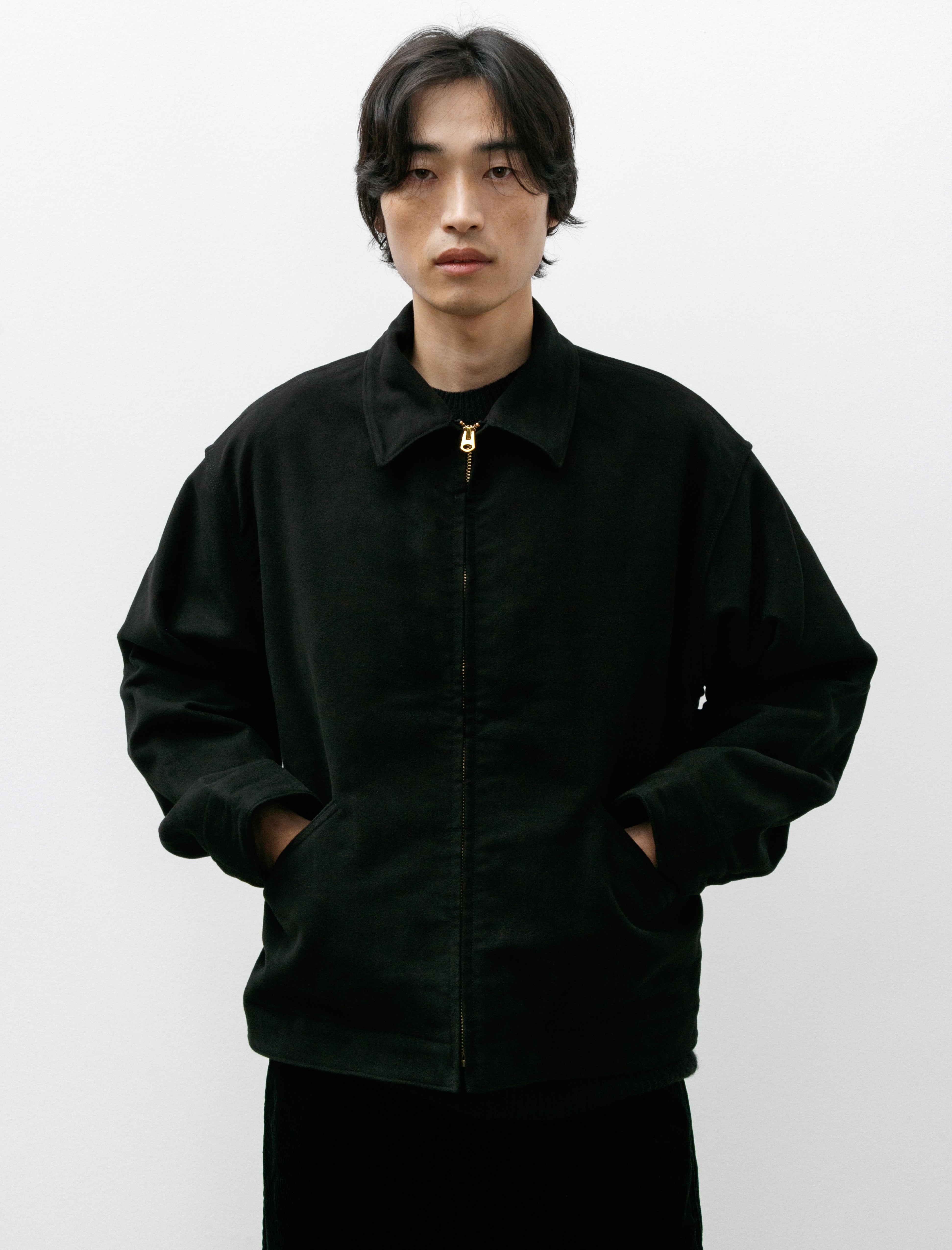 Comoli Moleskin Zip-Up Short Jacket Black