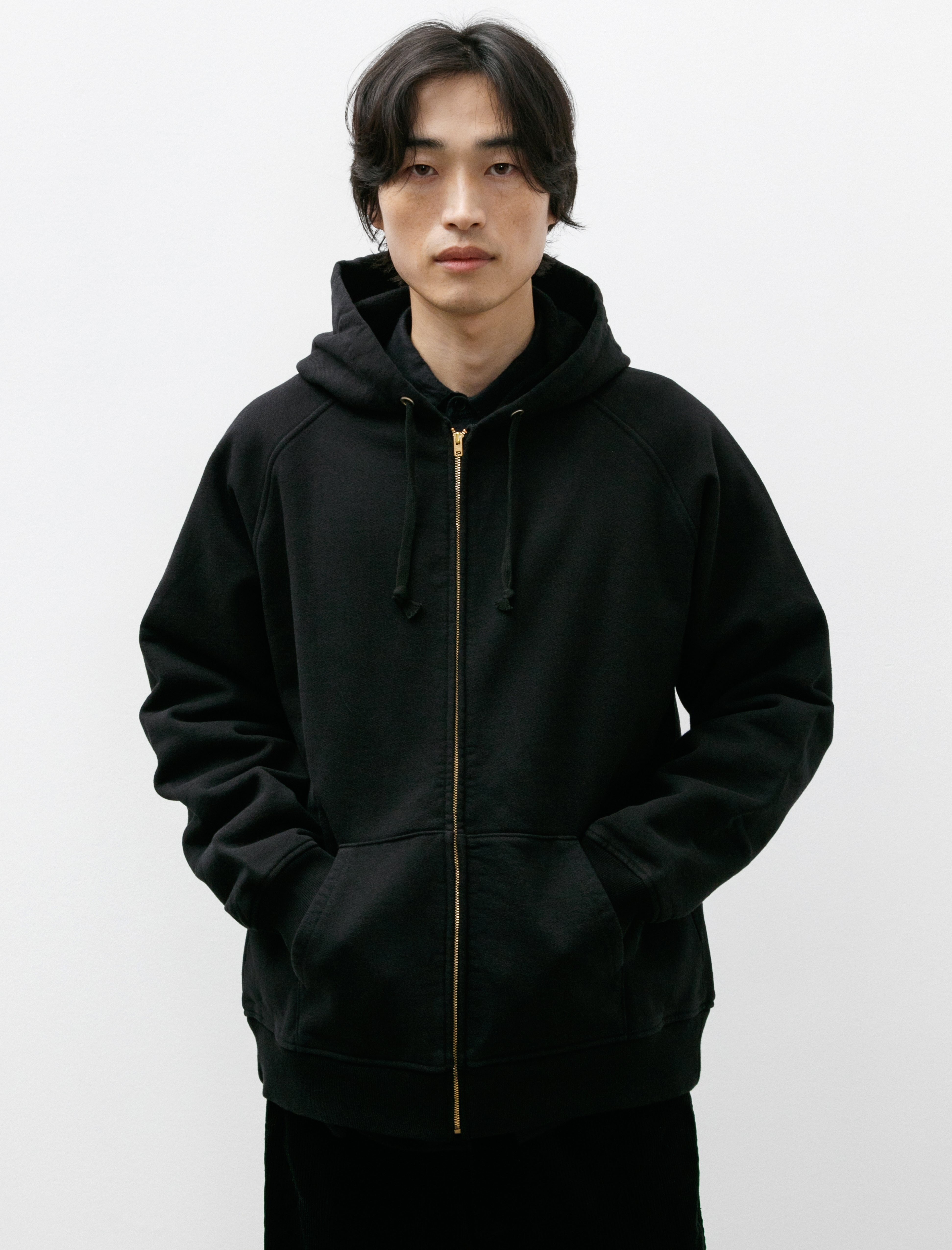 Comoli Cotton Sweat Zip-Up Hoodie Black