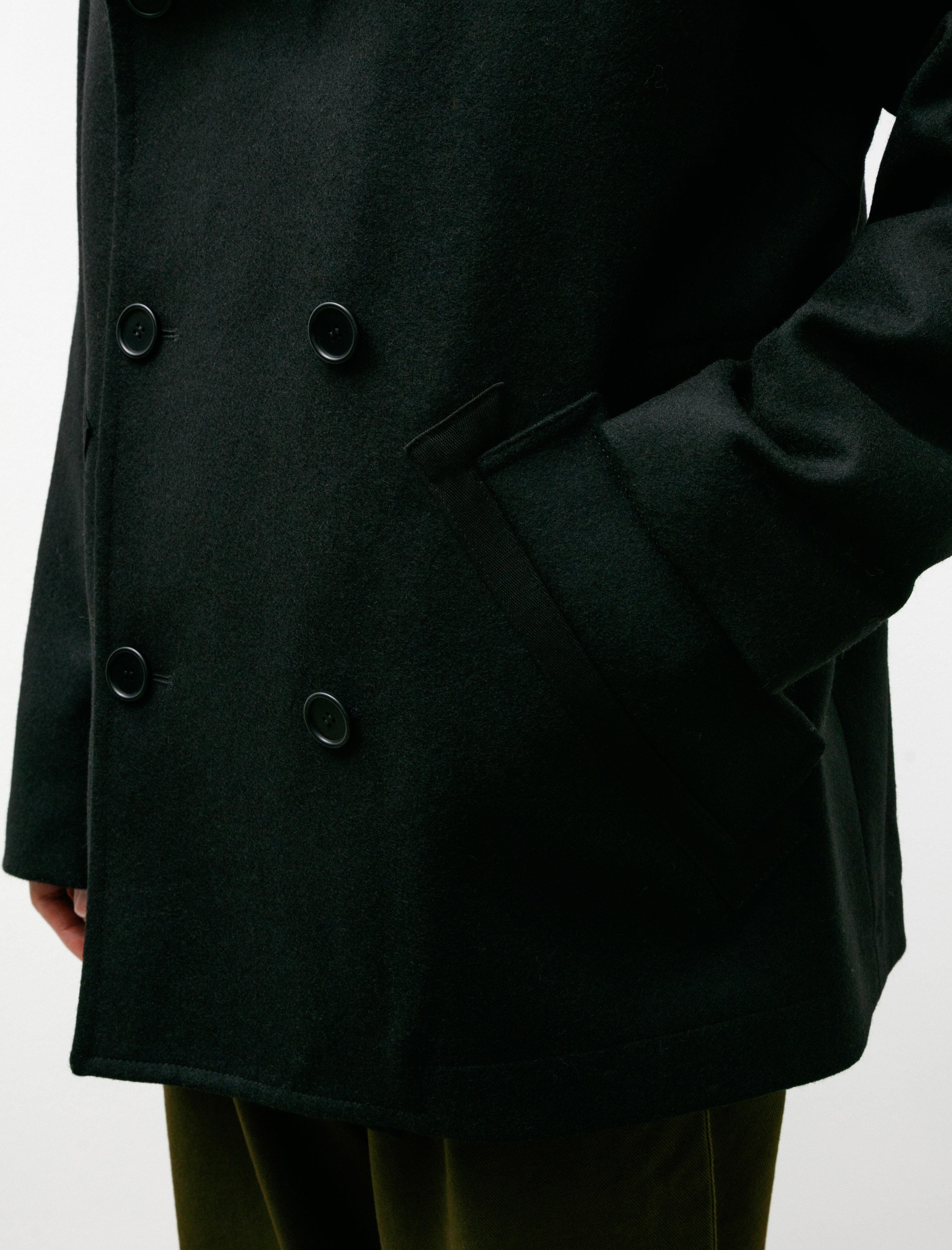 MHL Pea Coat Coarse Melton Wool Black