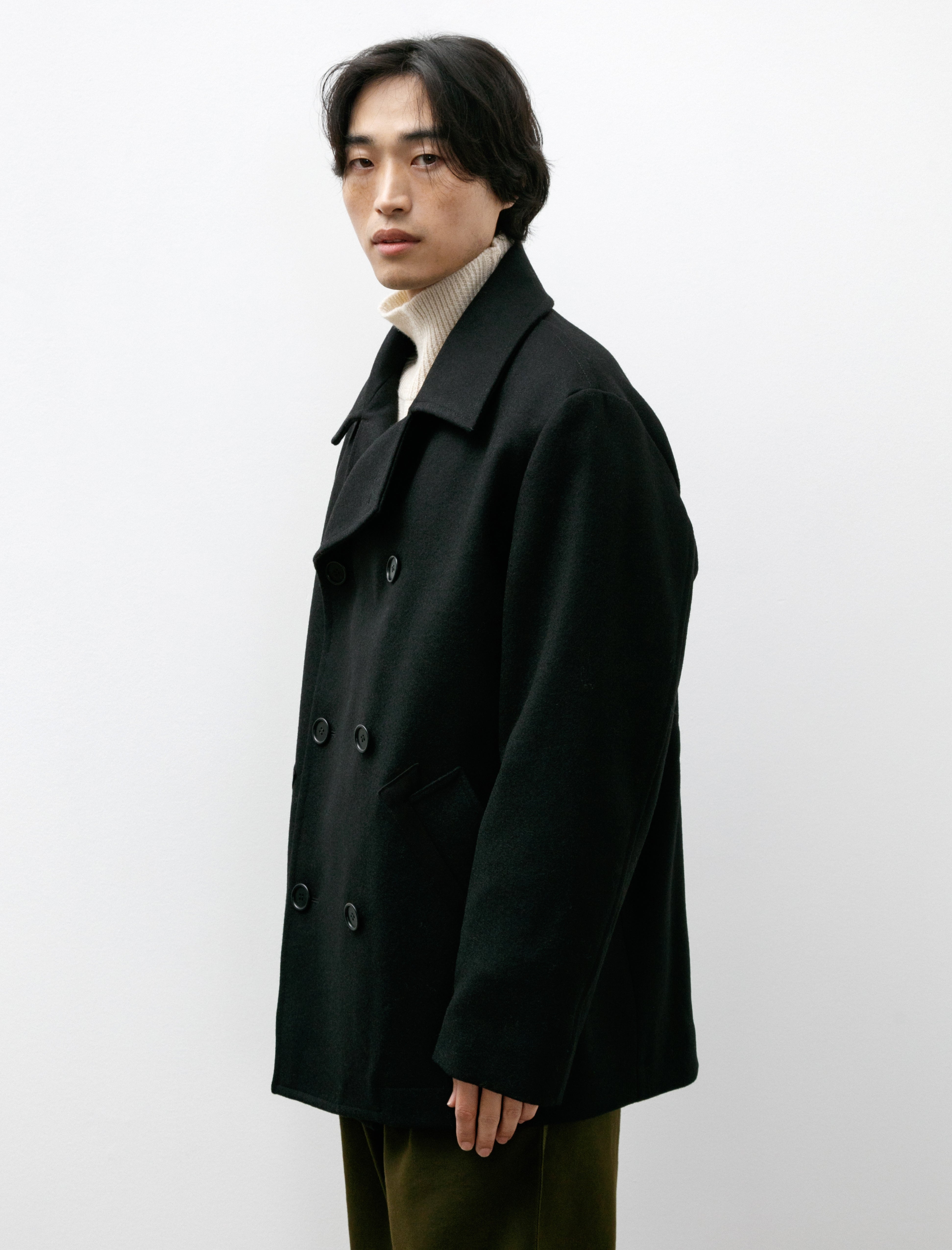 MHL Pea Coat Coarse Melton Wool Black