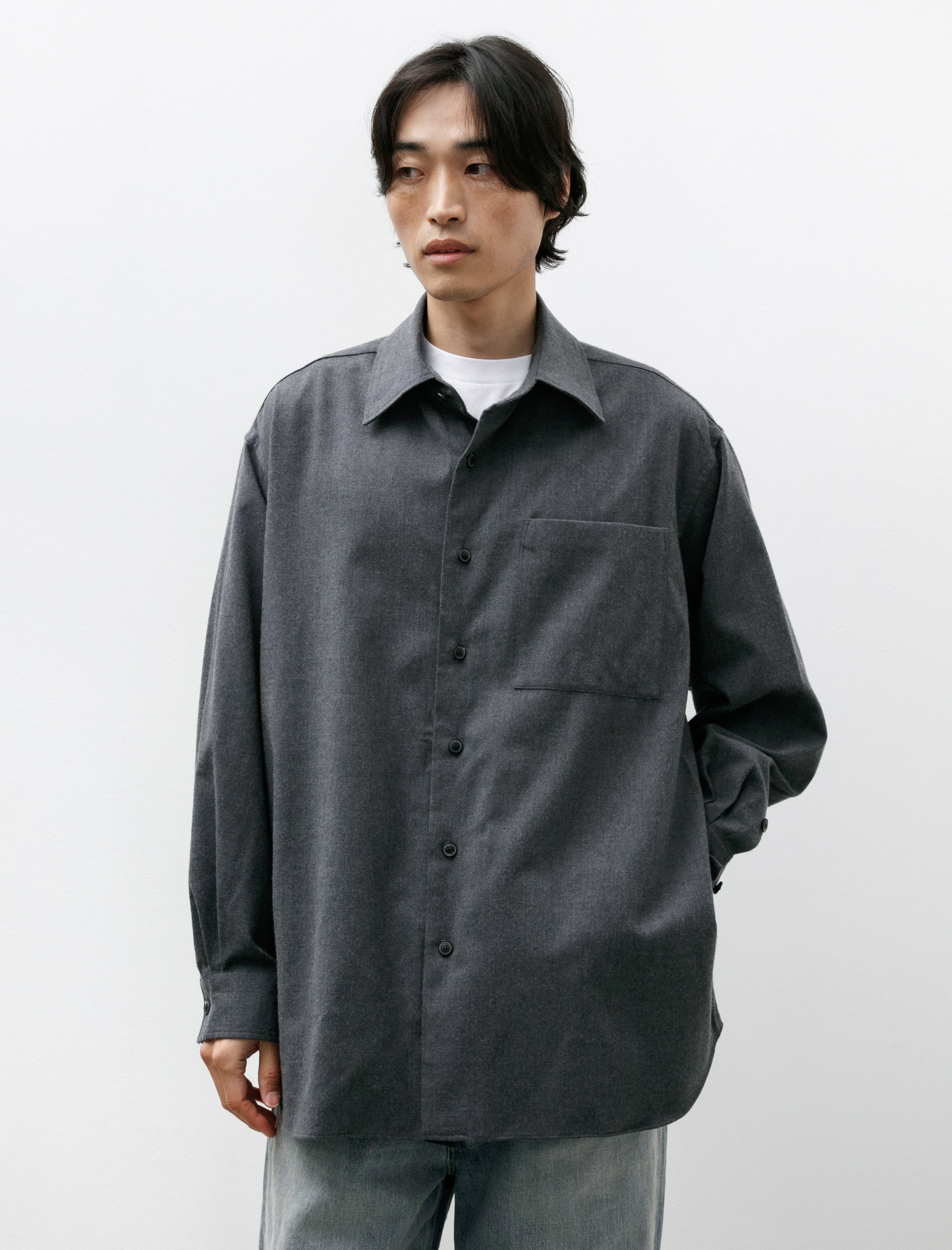 Yoko Sakamoto Brushed Wool Big Shirt Charcoal Grey