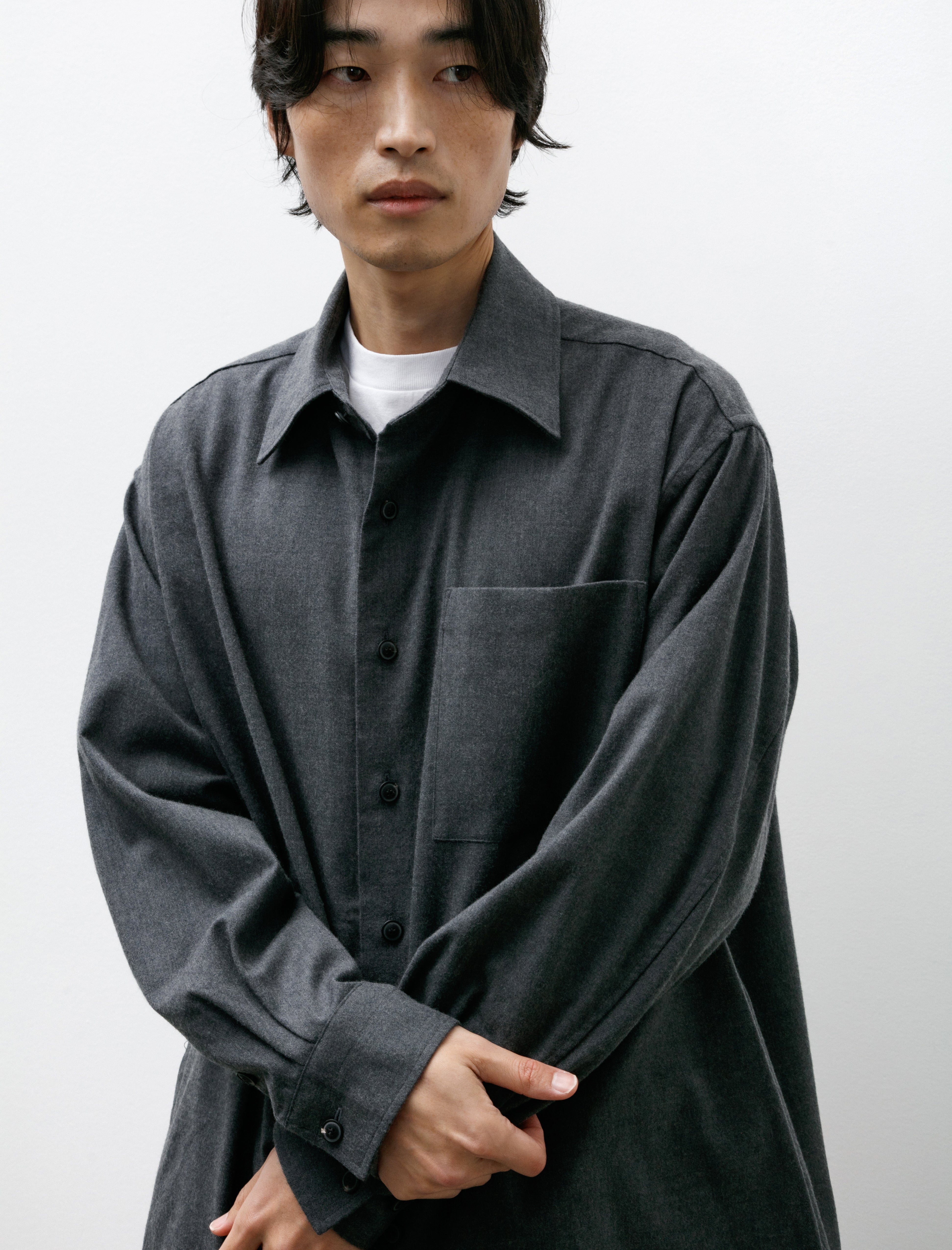 Yoko Sakamoto Brushed Wool Big Shirt Charcoal Grey