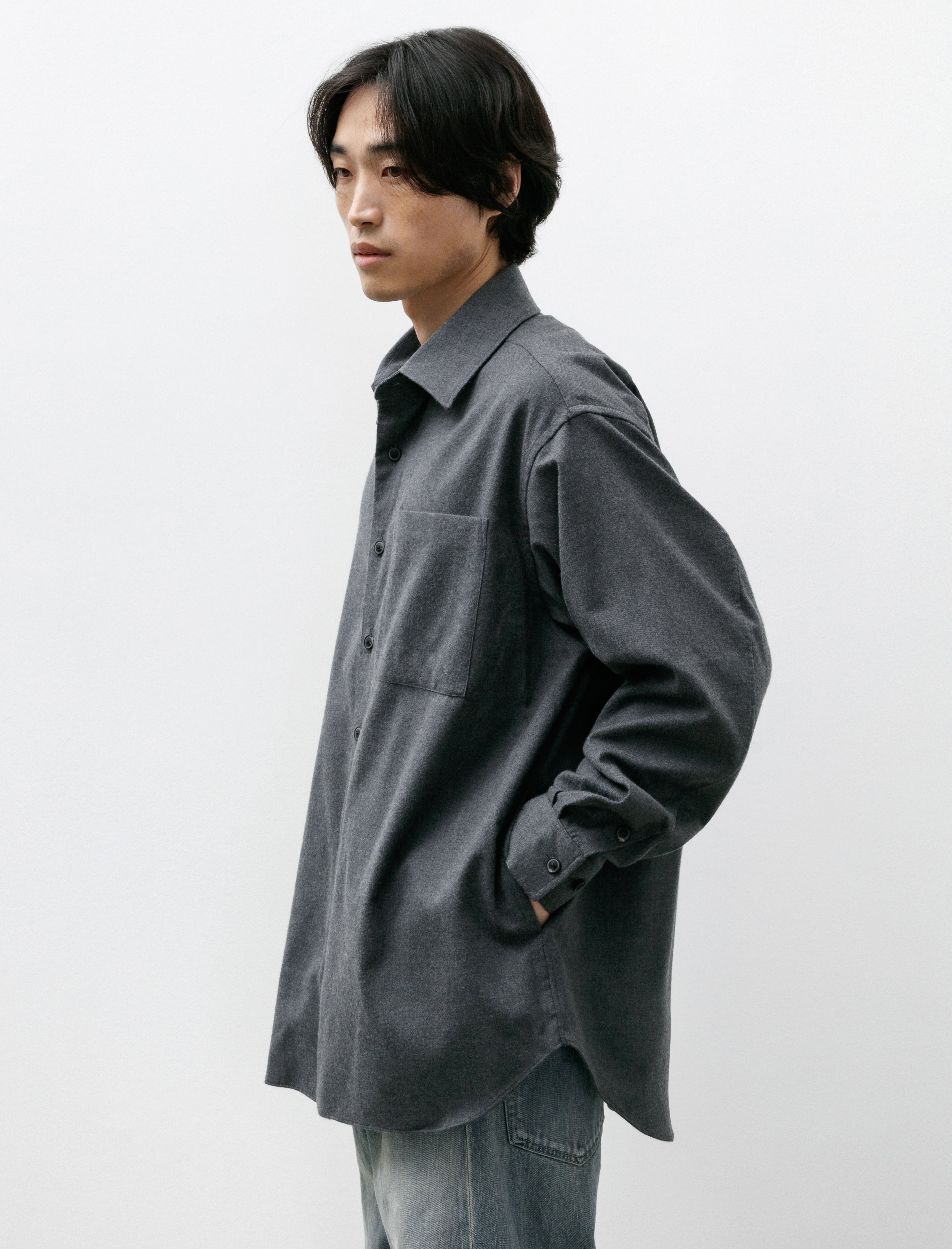 Yoko Sakamoto Brushed Wool Big Shirt Charcoal Grey