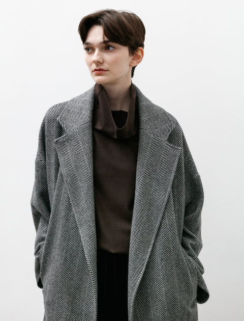 Dusan Oversized Coat Herringbone Cashmere Black and White