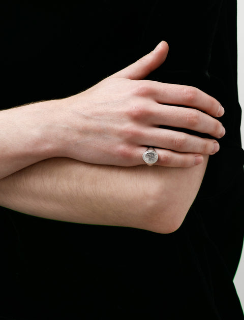 Bunney Oval Signet Ring W Hammered Silver