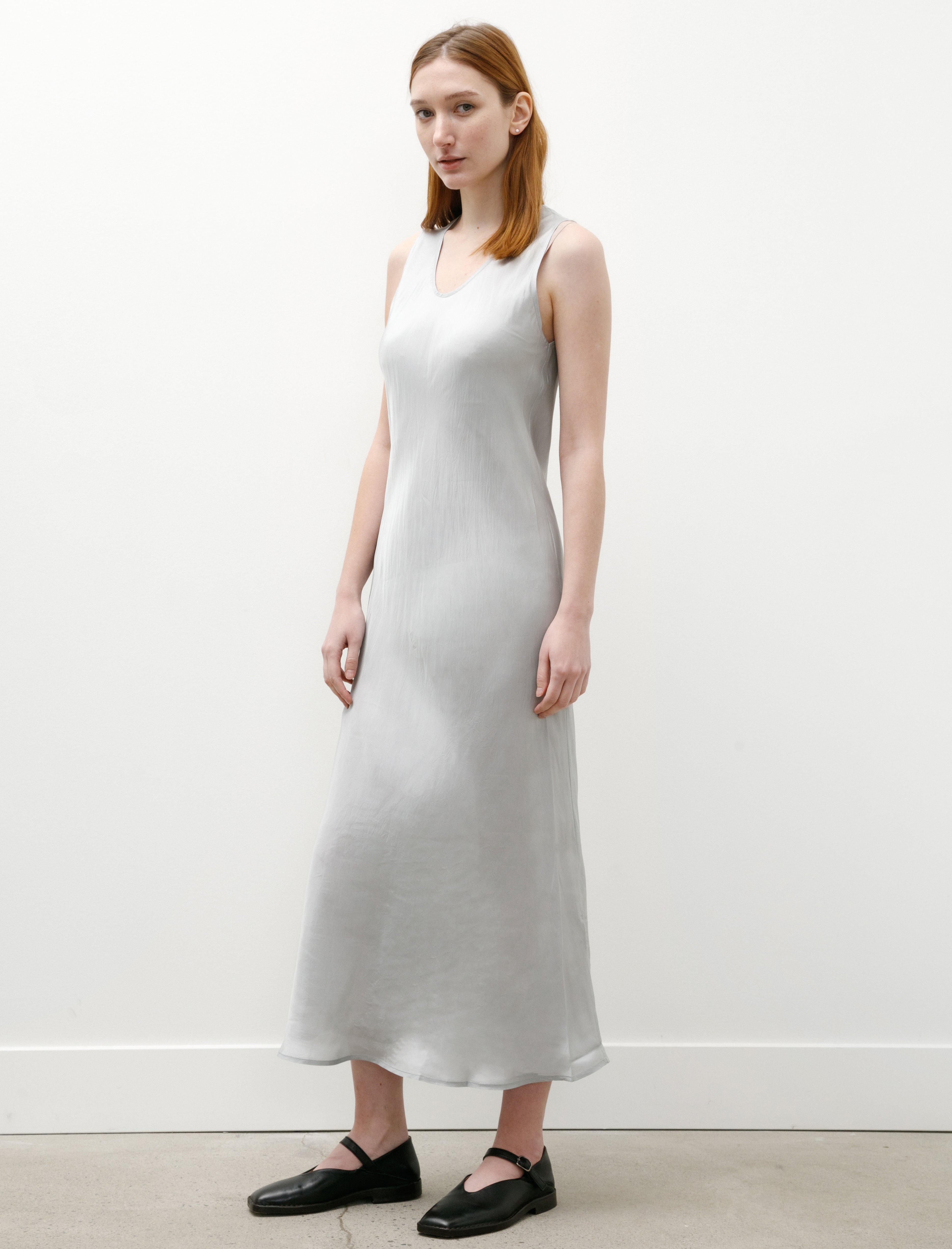 Sleeveless Long Dress Shiny Viscose Silver