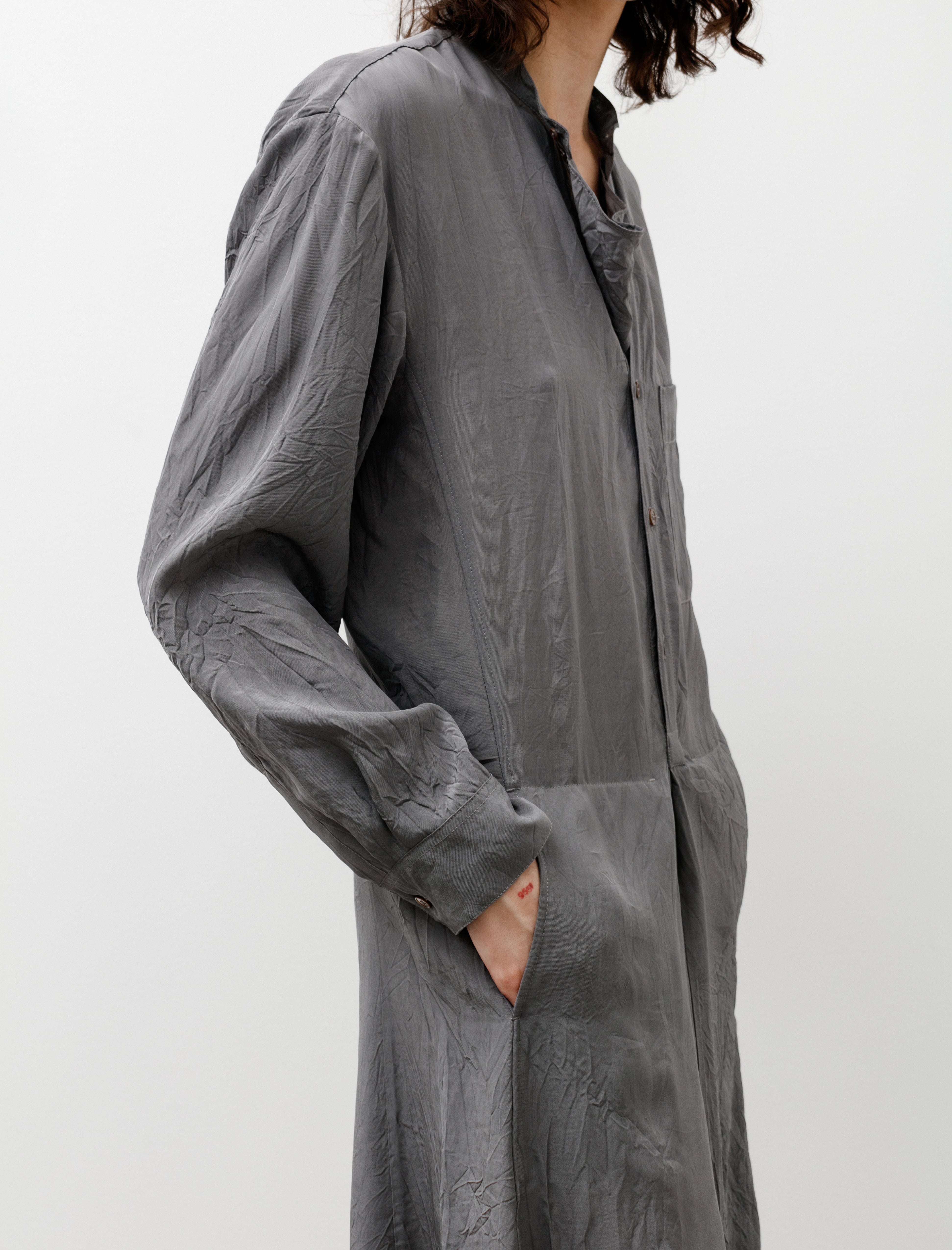 Lemaire Gusset Collar Shirt Dress Aluminum