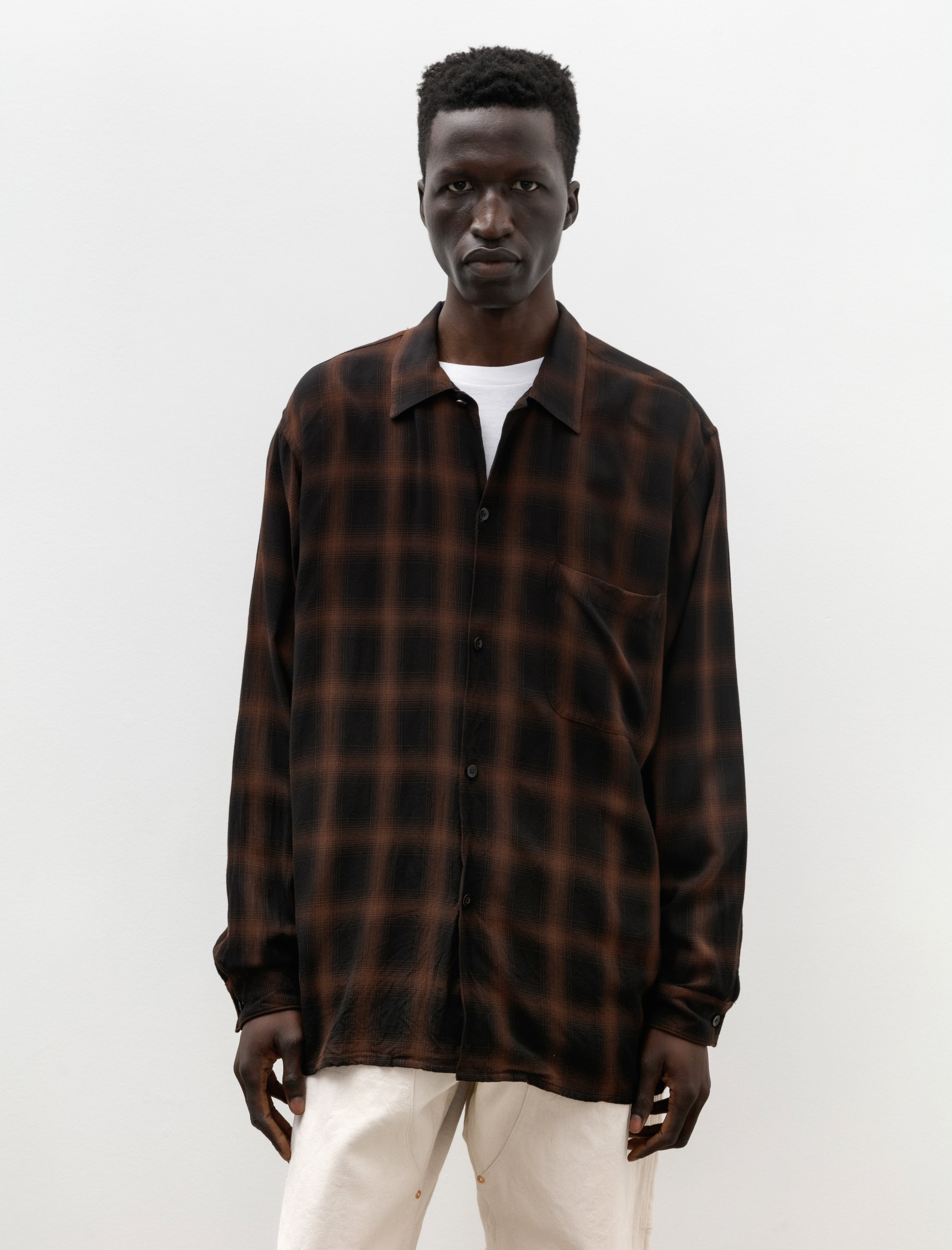 Comoli Rayon Open Collar Shirt Check