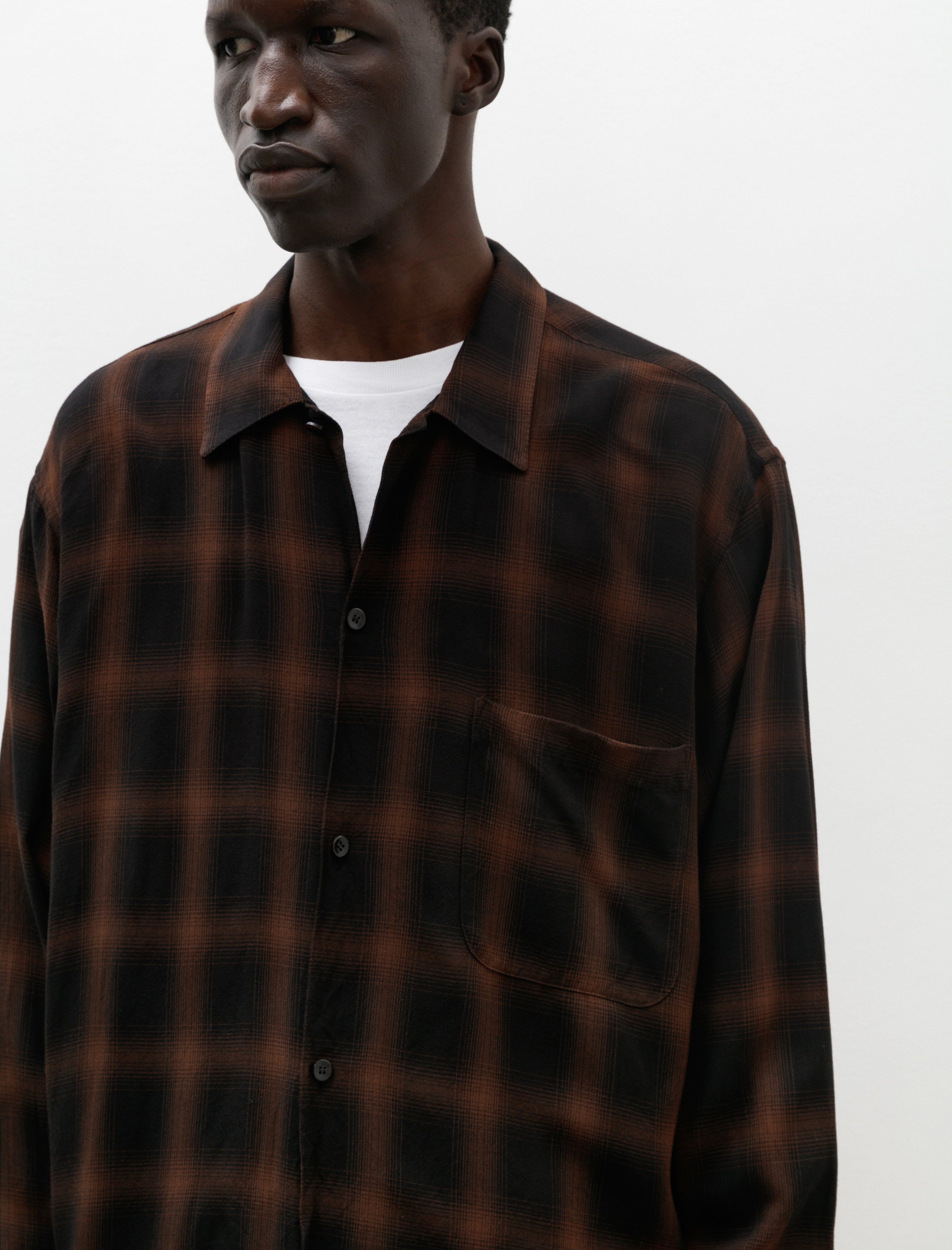 Comoli Rayon Open Collar Shirt Check