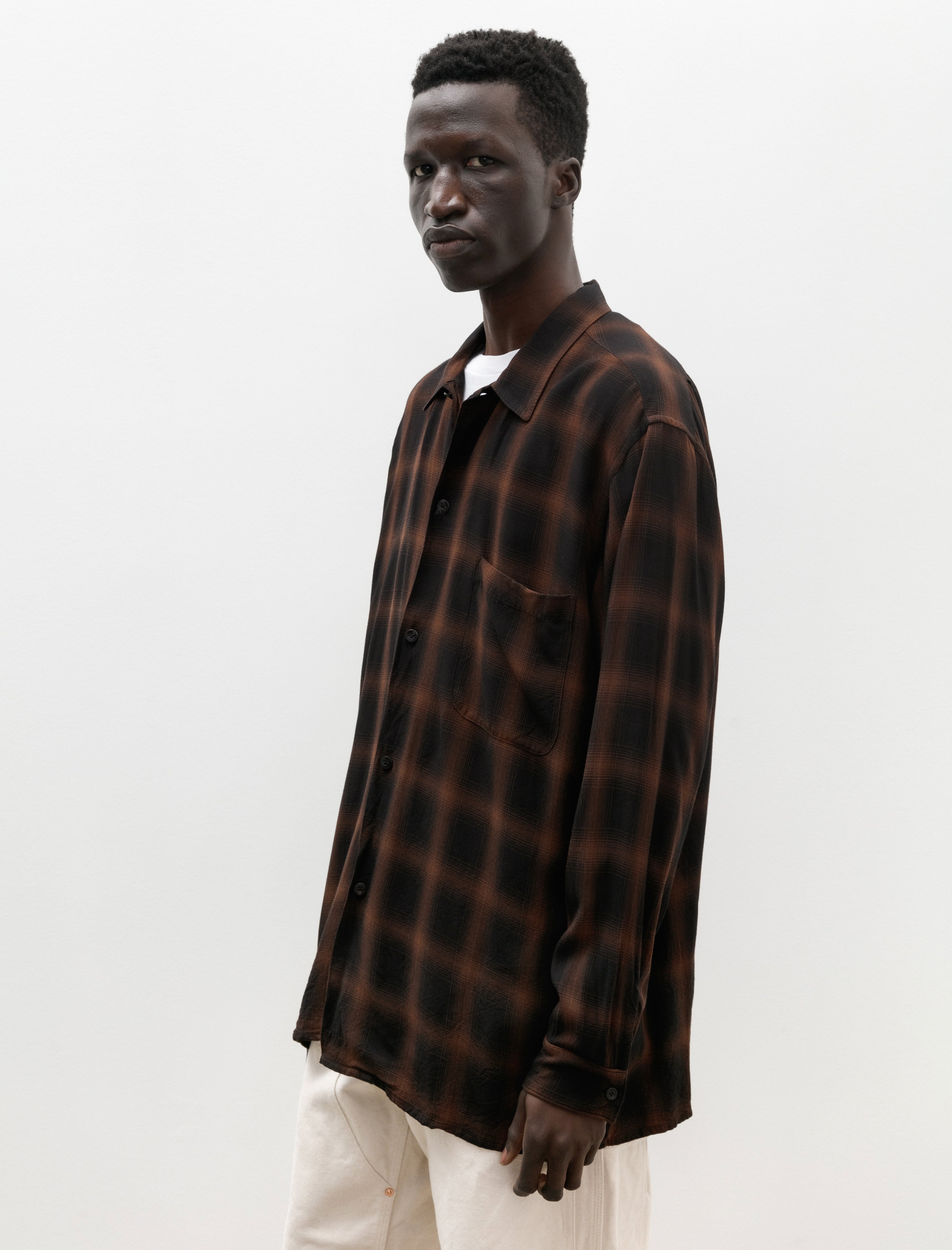 Comoli Rayon Open Collar Shirt Check