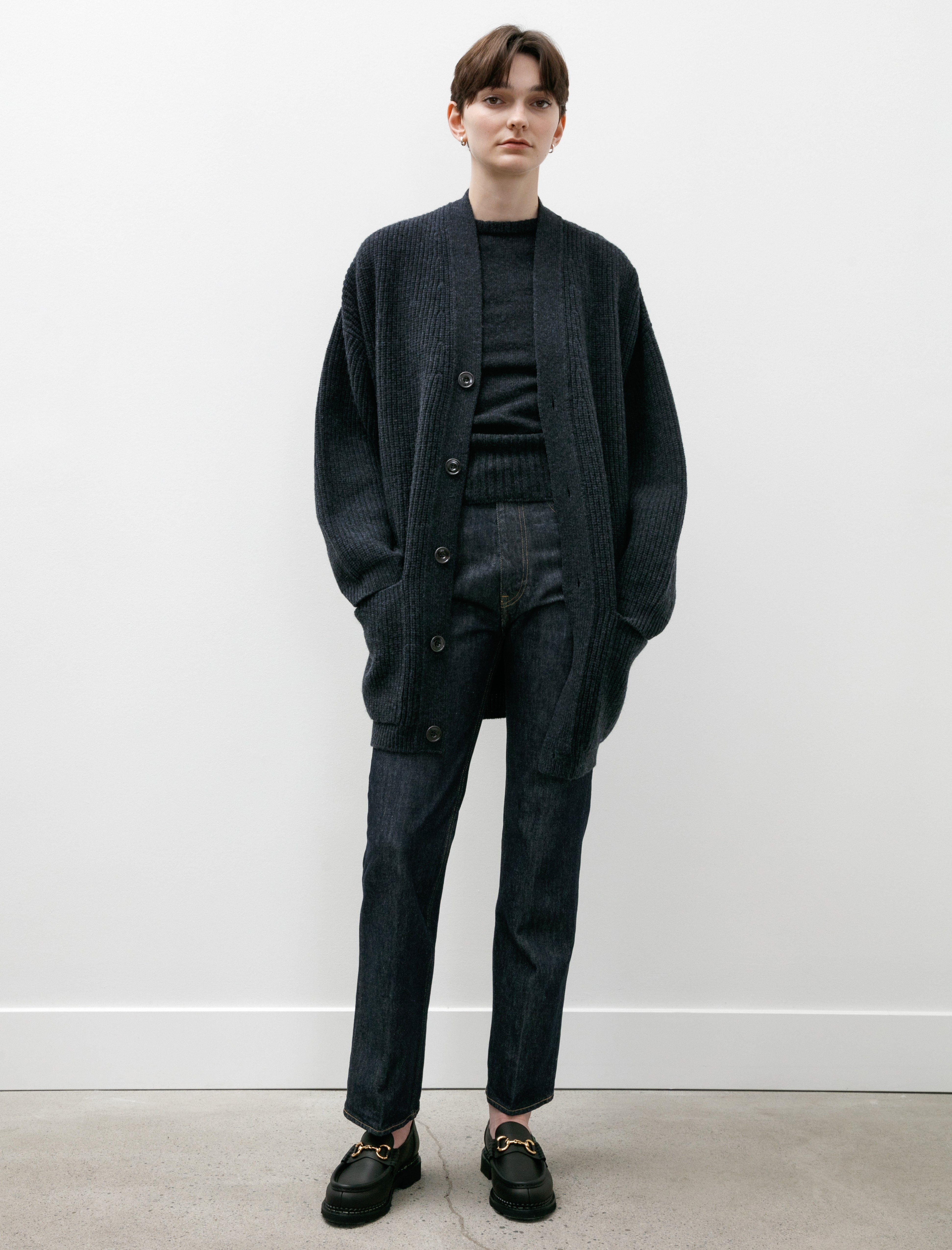 Lemaire Felted Cardi Coat W Midnight Navy Melange