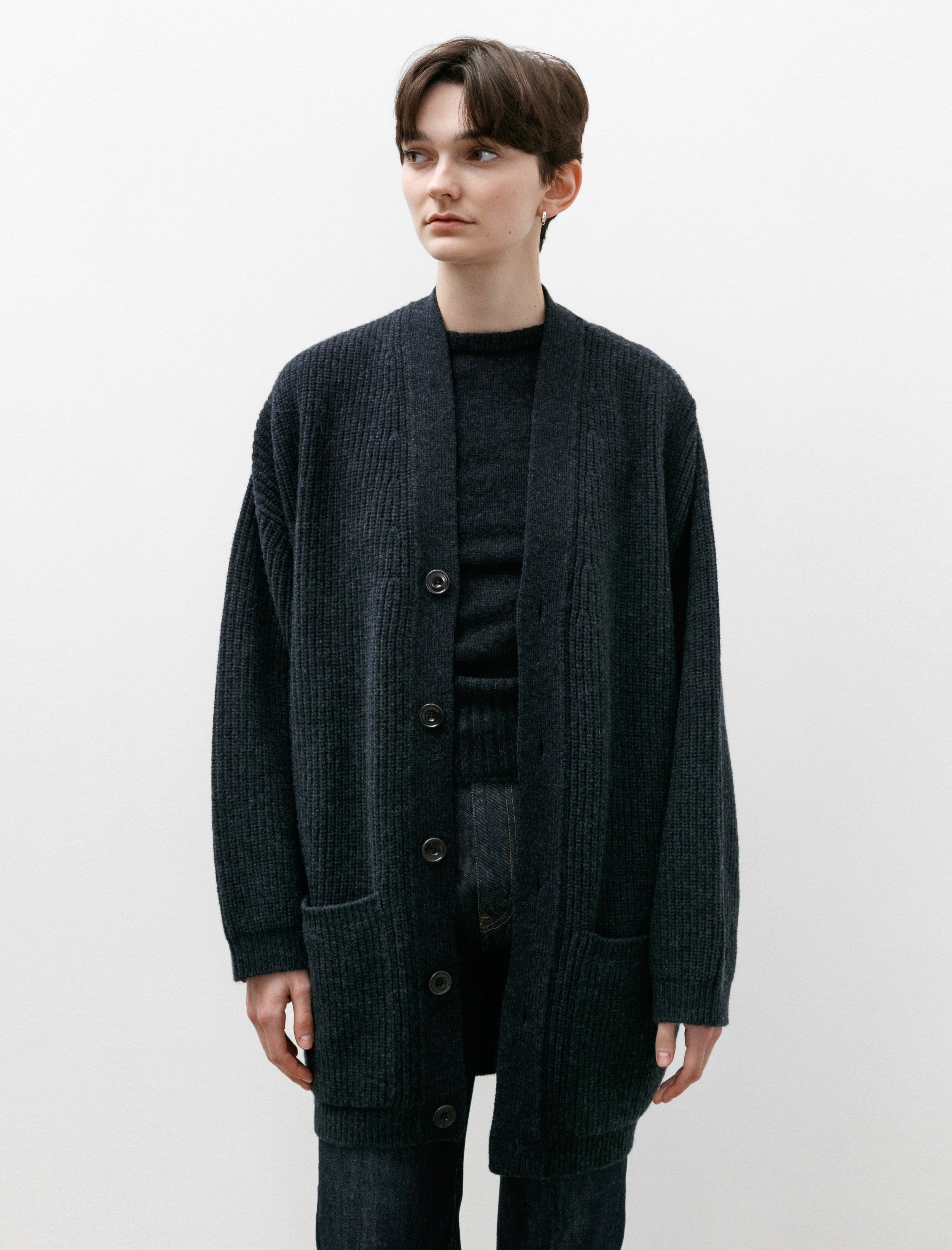 Lemaire Felted Cardi Coat W Midnight Navy Melange