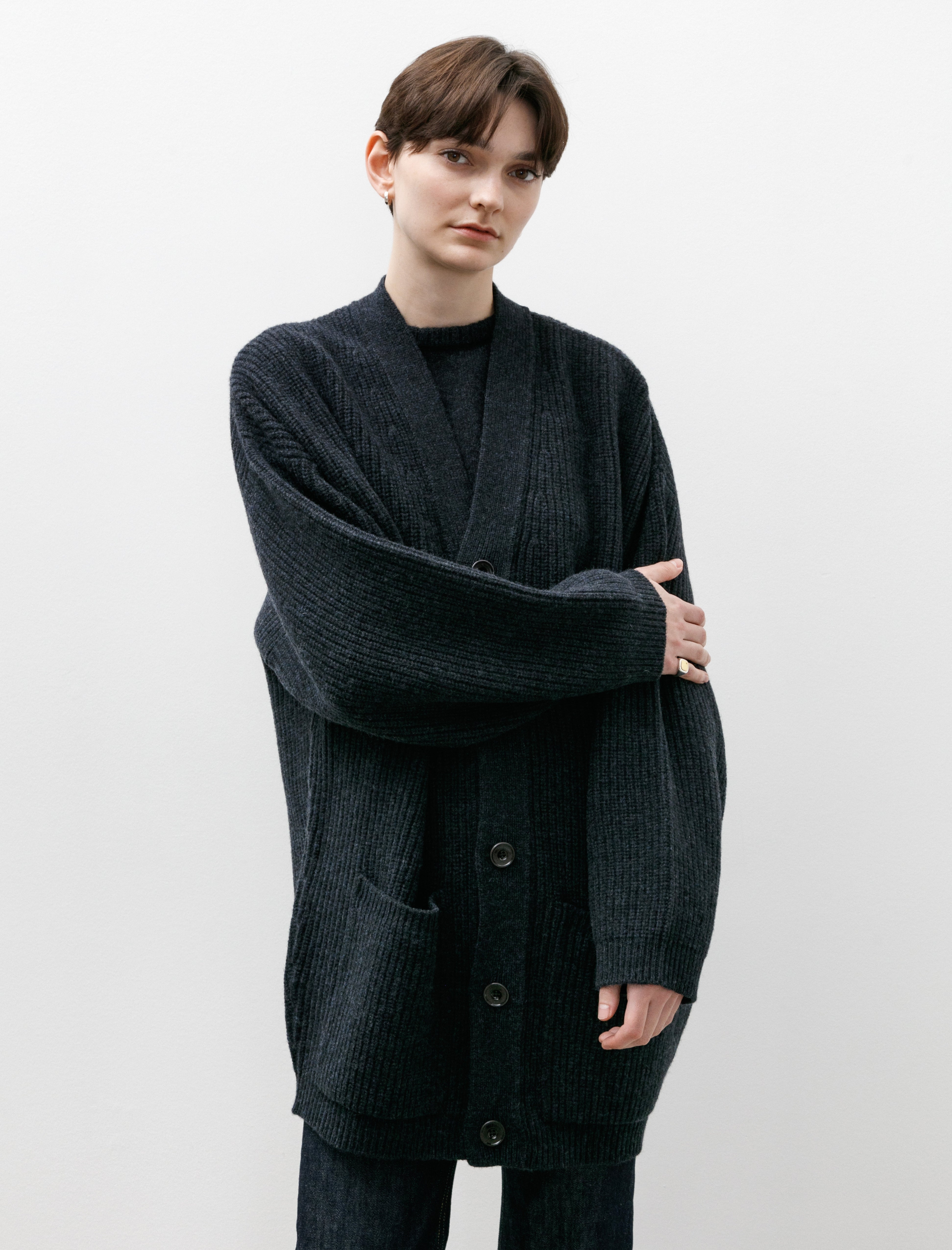 Lemaire Felted Cardi Coat W Midnight Navy Melange