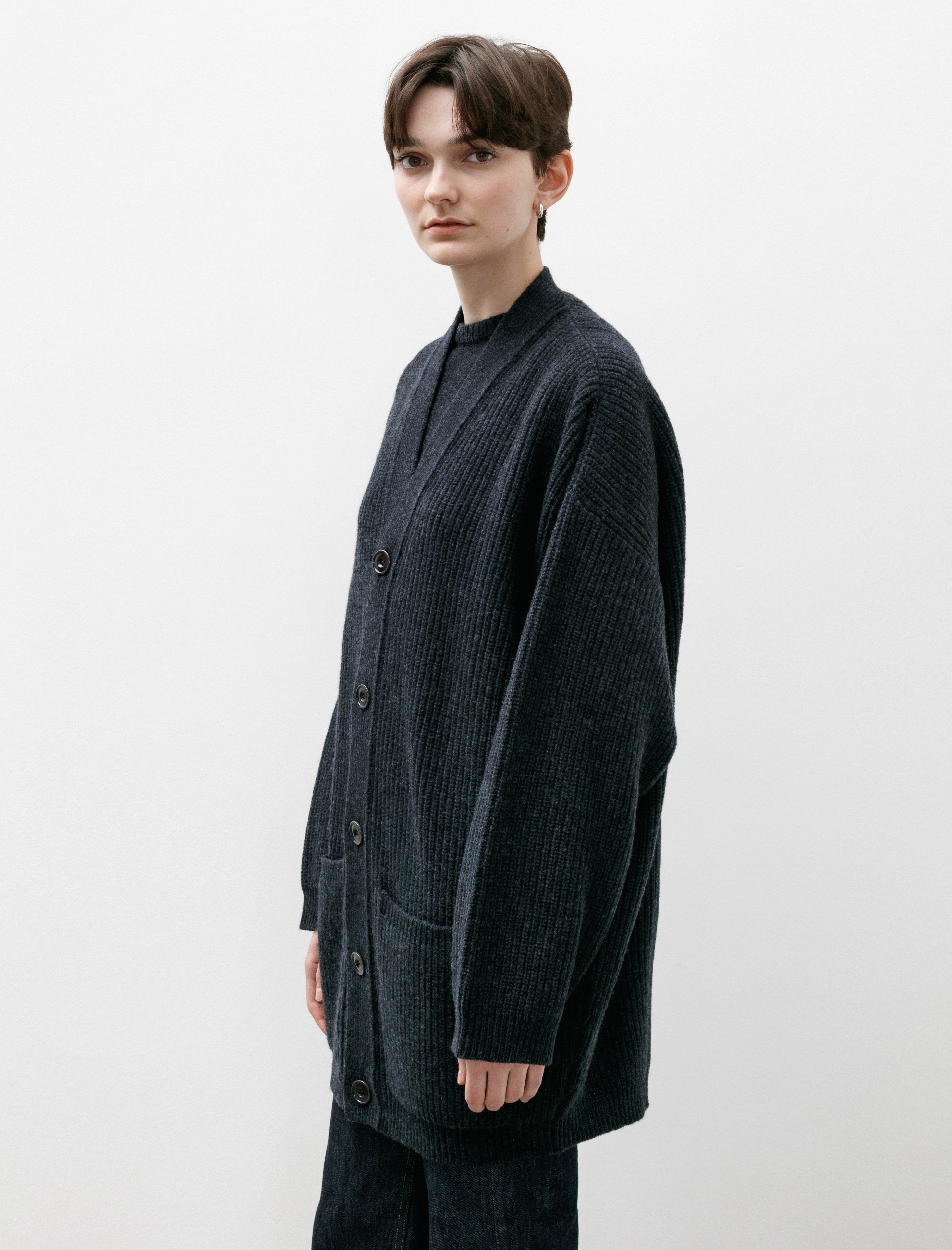 Lemaire Felted Cardi Coat W Midnight Navy Melange