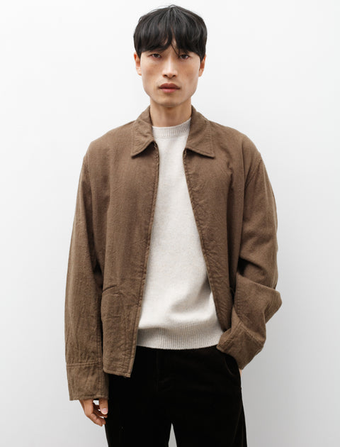 Milled Wool Zip Up Short Jacket Khaki