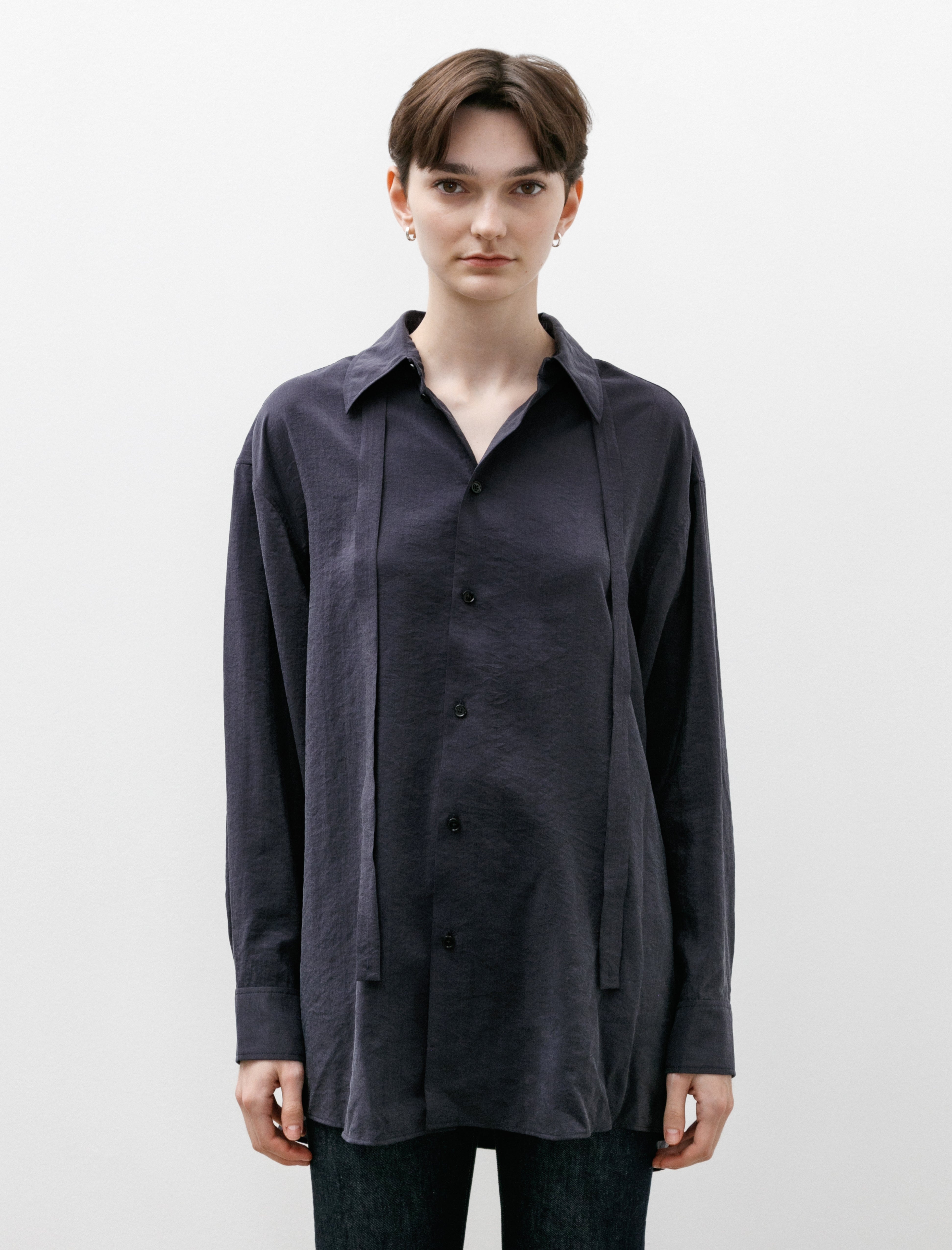 Lemaire Long Shirt with Ties Midnight Violet