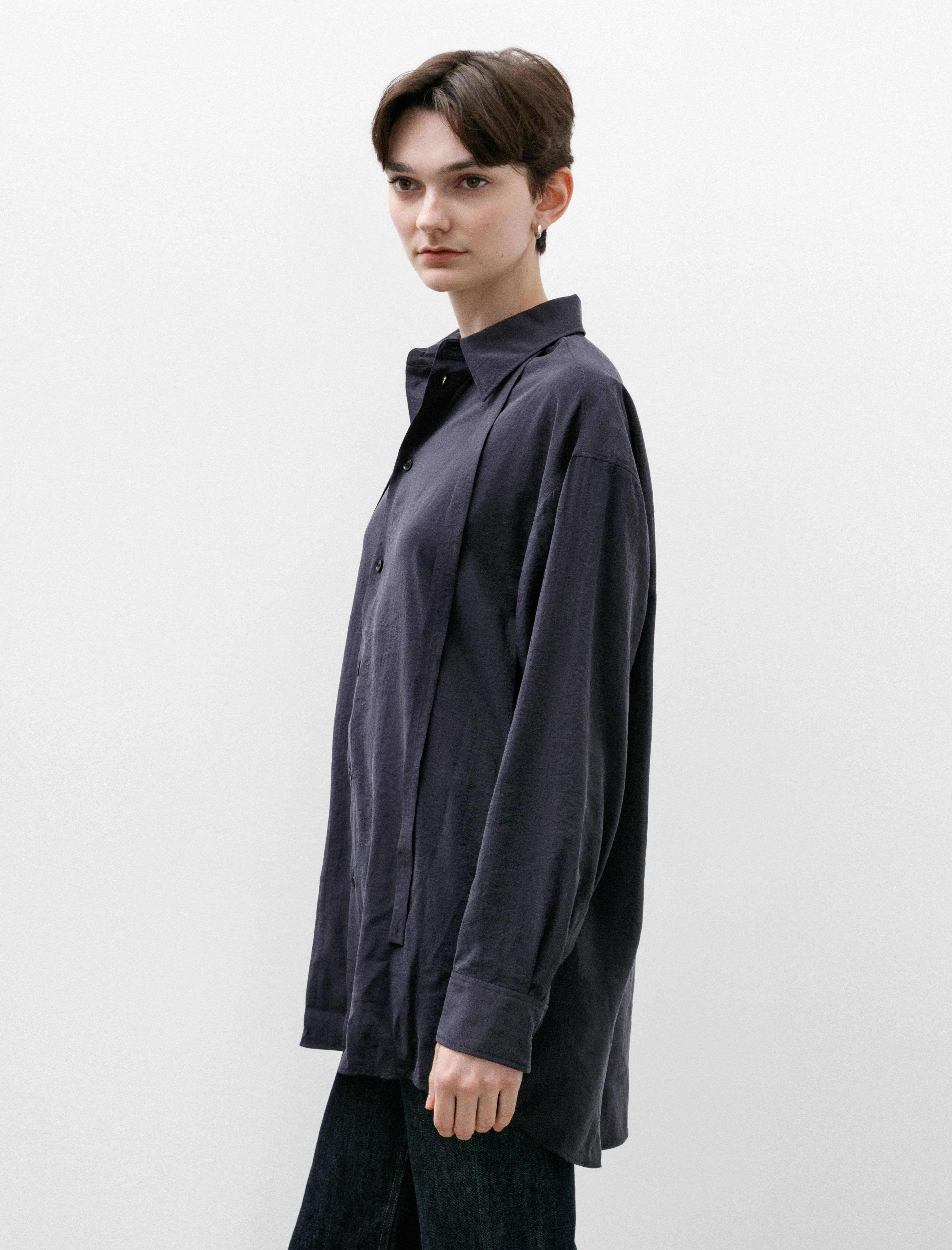 Lemaire Long Shirt with Ties Midnight Violet