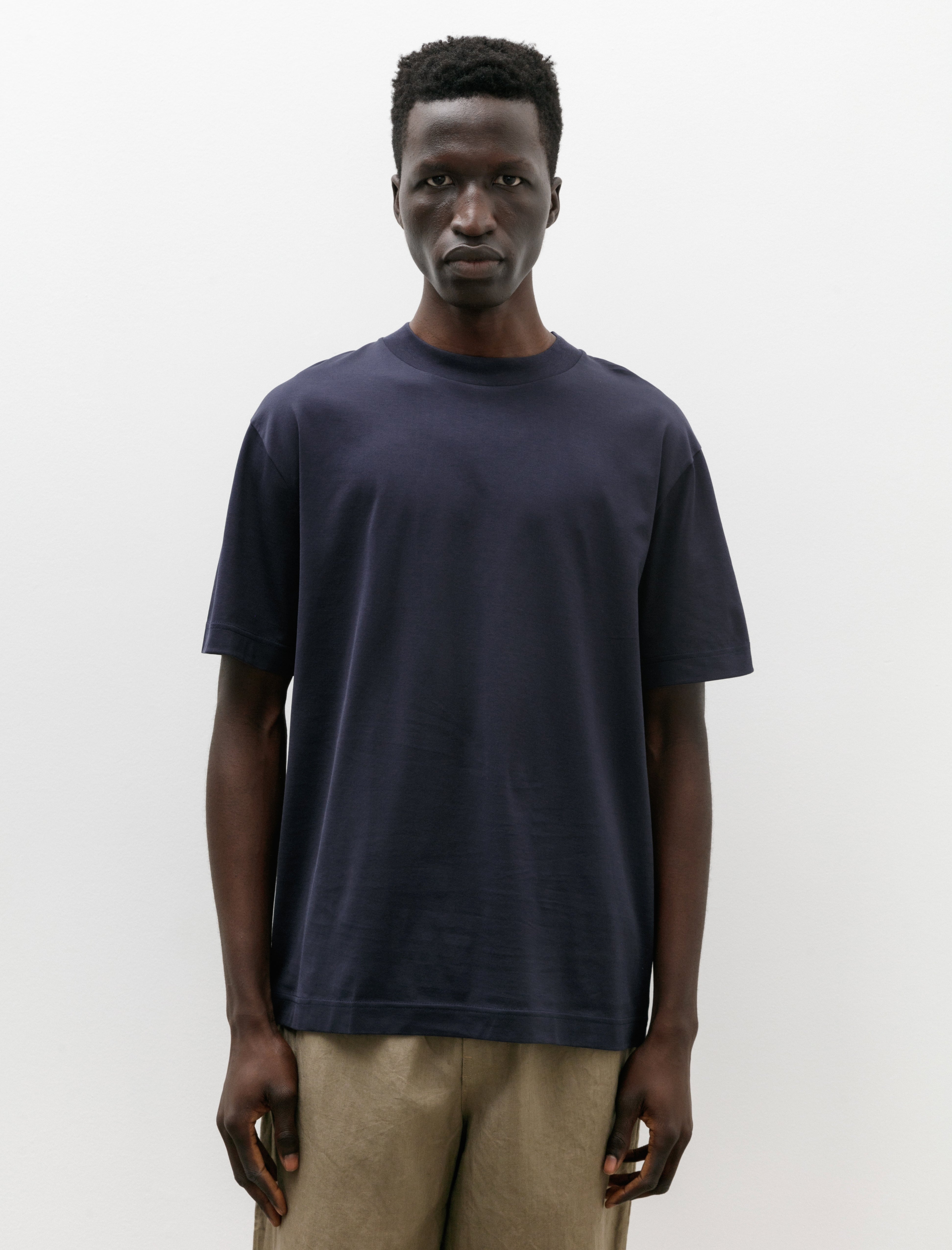 Sunspel SS Mock Neck T-Shirt Navy