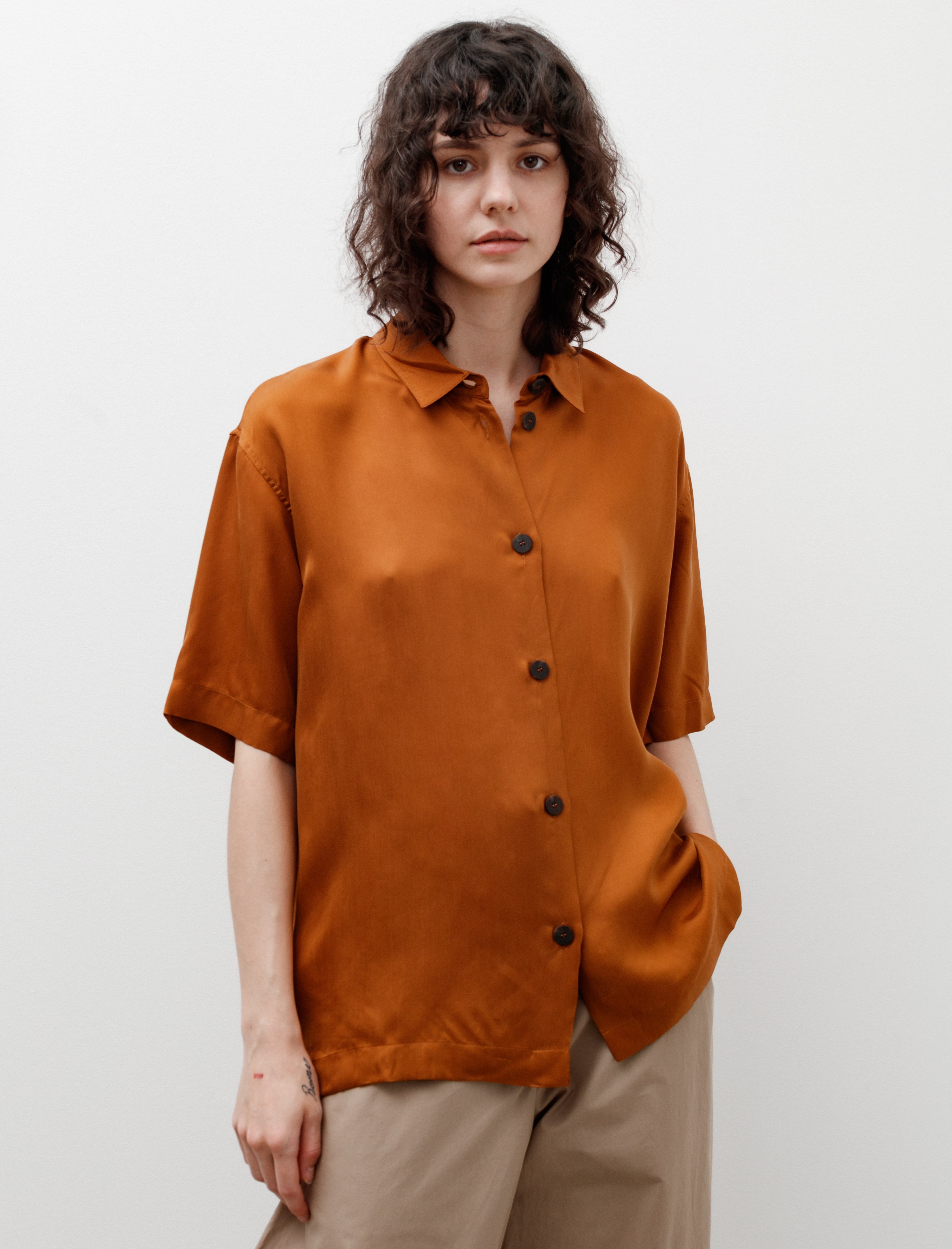 Piero Shirt Satin Cupro Amber