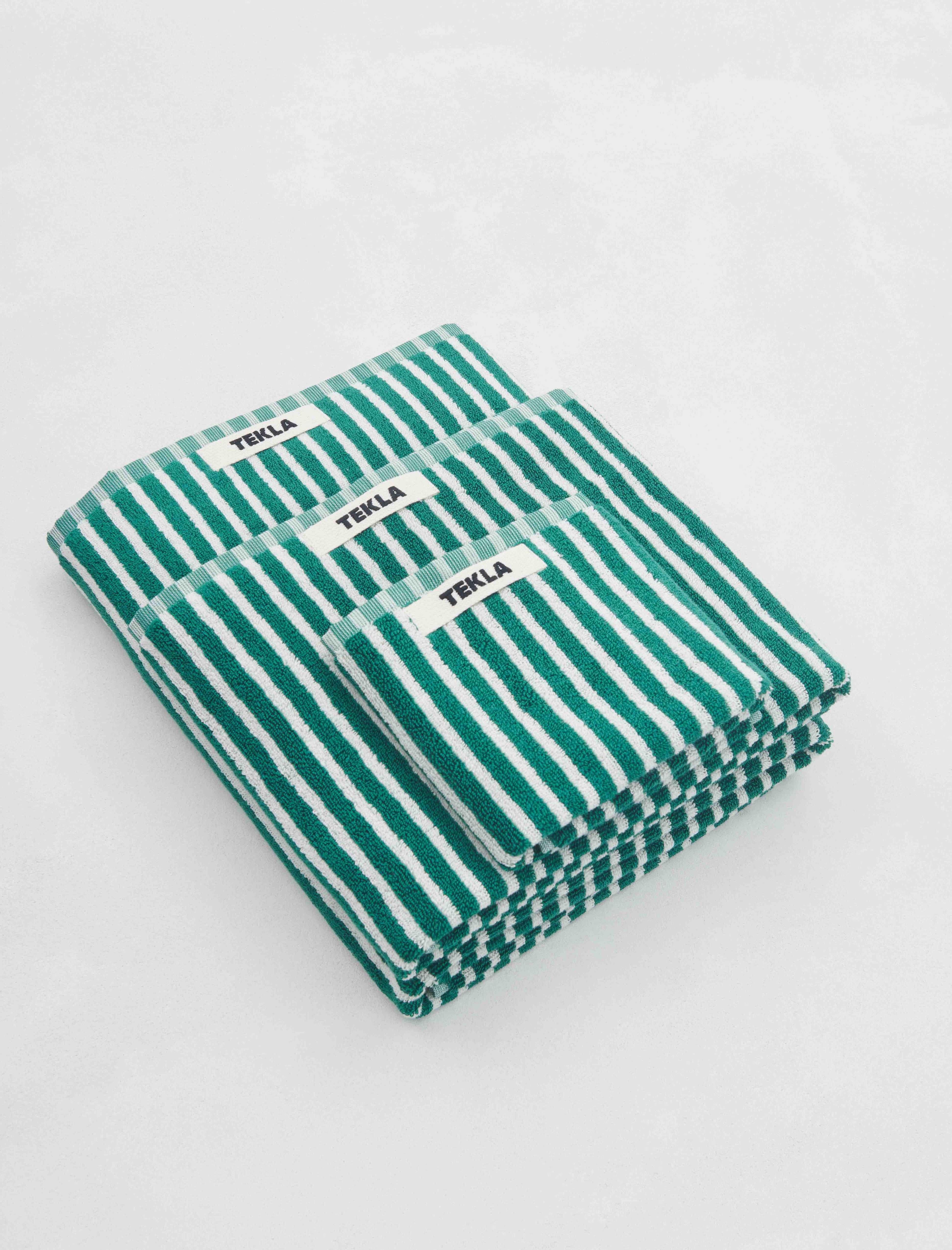 Tekla Terry Towel Teal Green Stripes